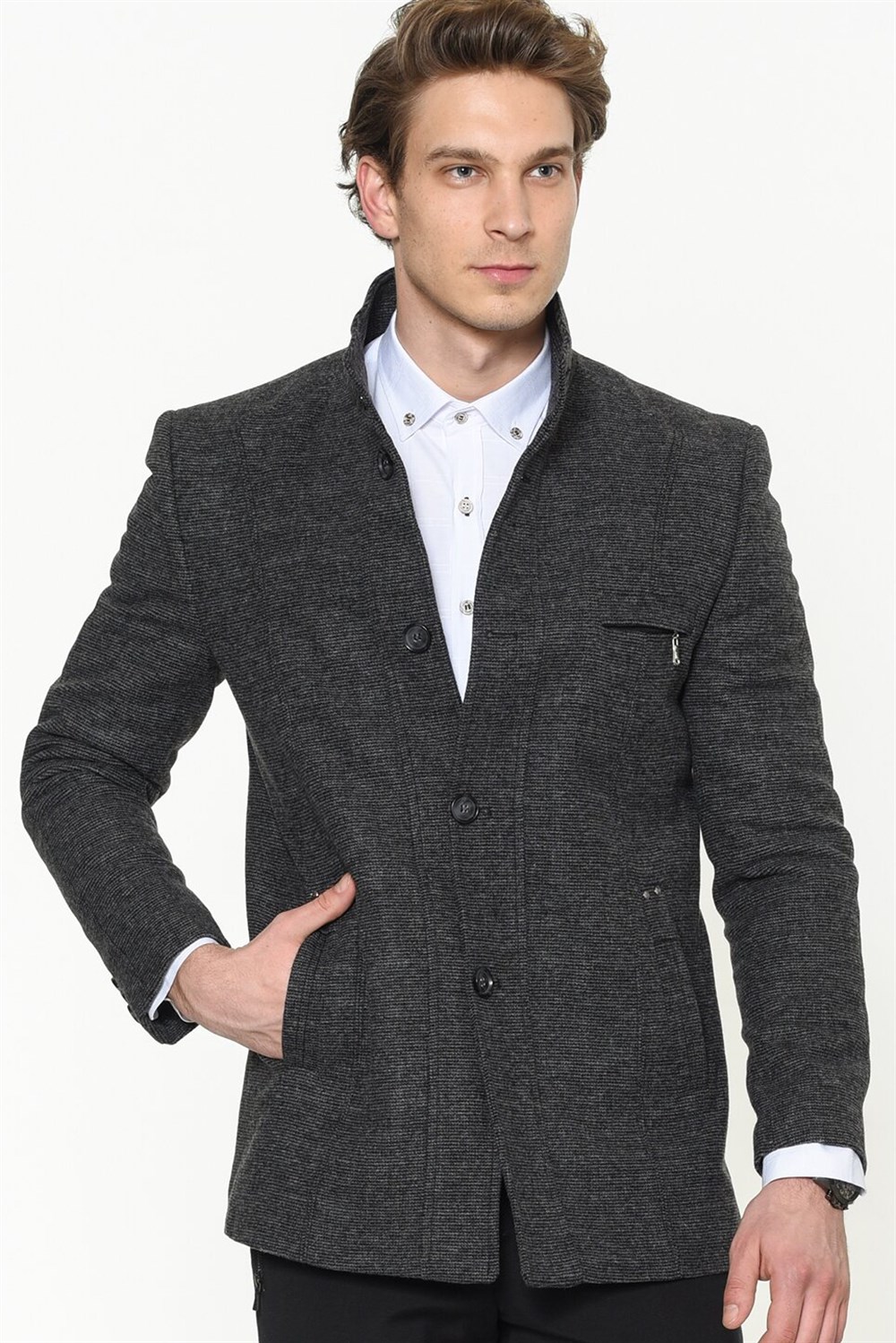 PLT8359 DEWBERRY ERKEK PALTO-DESENLİ GRİ