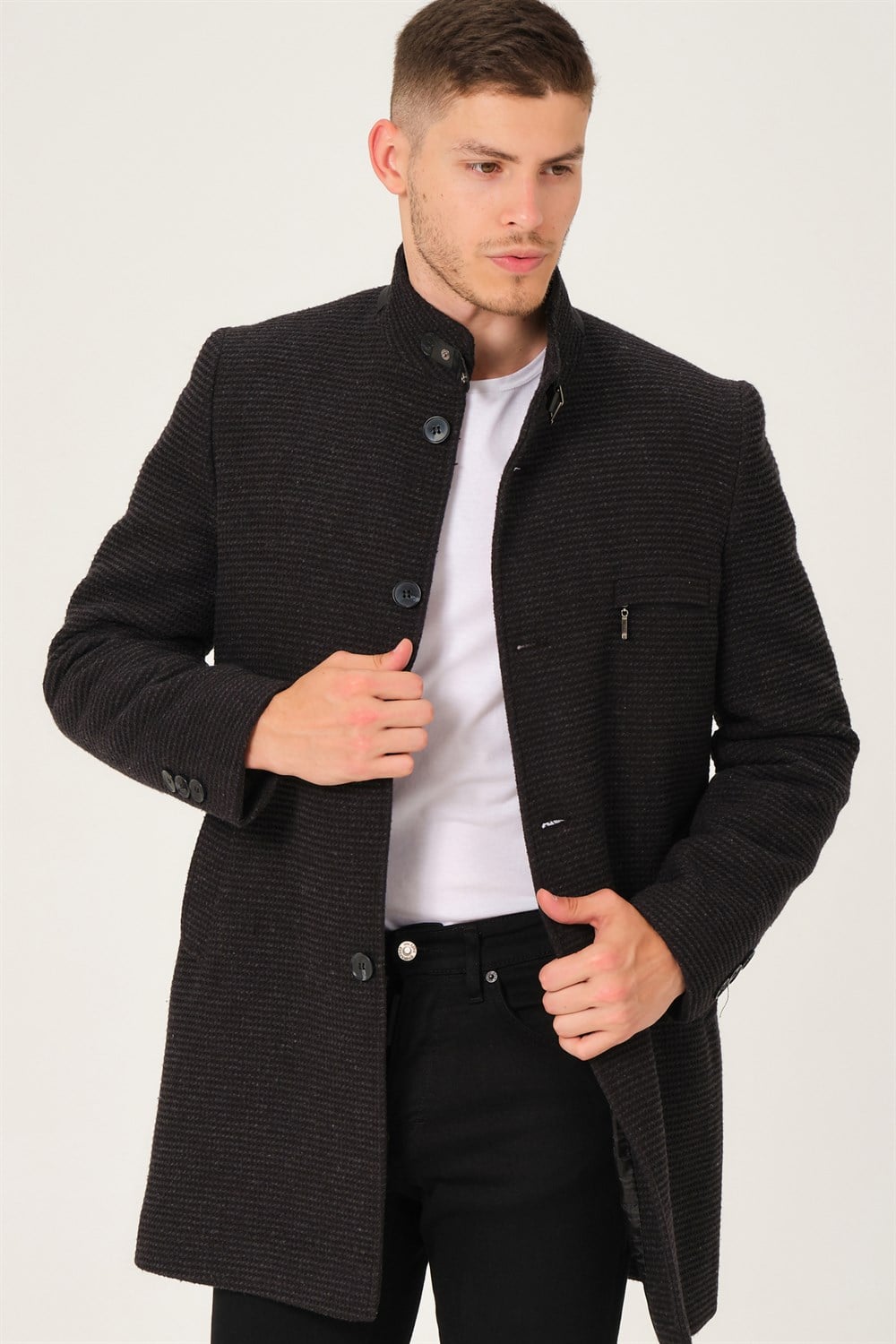 PLT8367 DEWBERRY ERKEK PALTO-DÜZ ANTRASİT