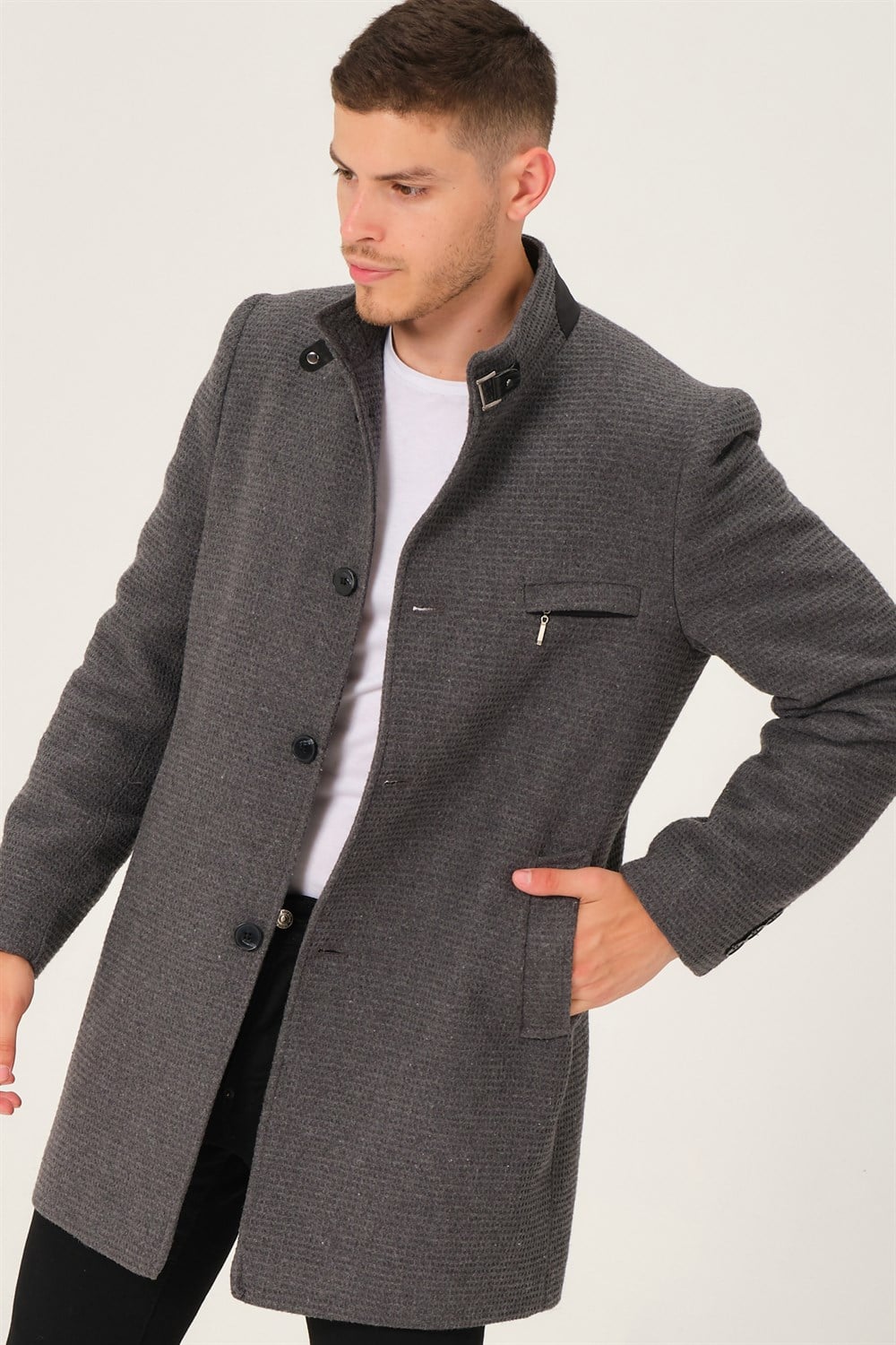 PLT8367 DEWBERRY ERKEK PALTO-DÜZ GRİ