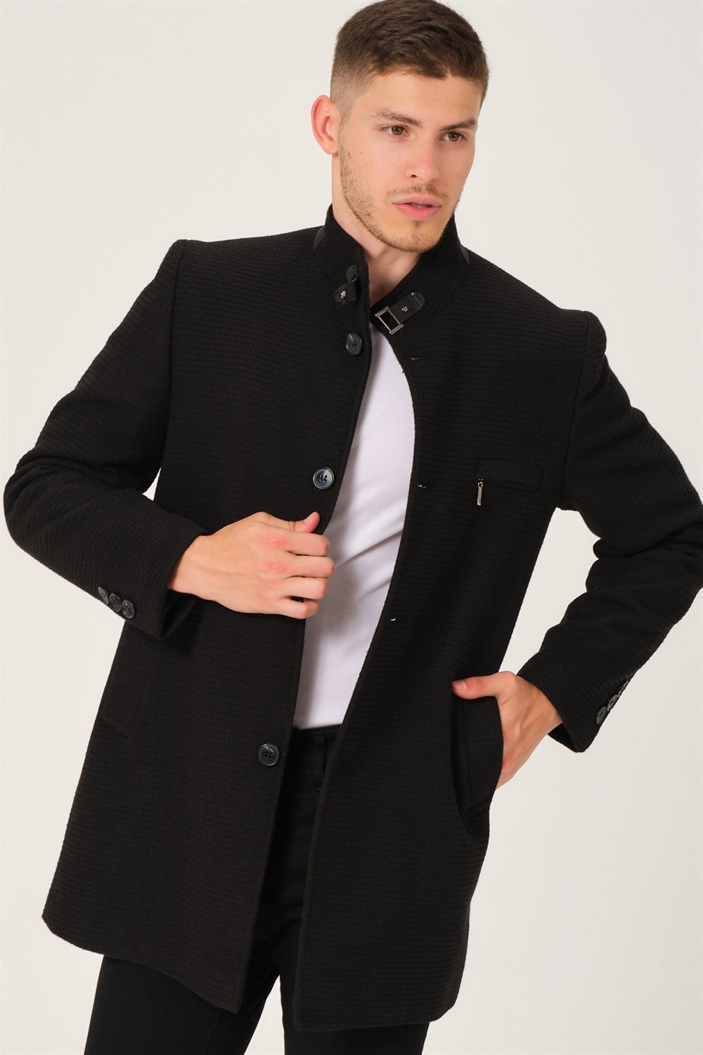 PLT8367 DEWBERRY ERKEK PALTO-DÜZ SİYAH