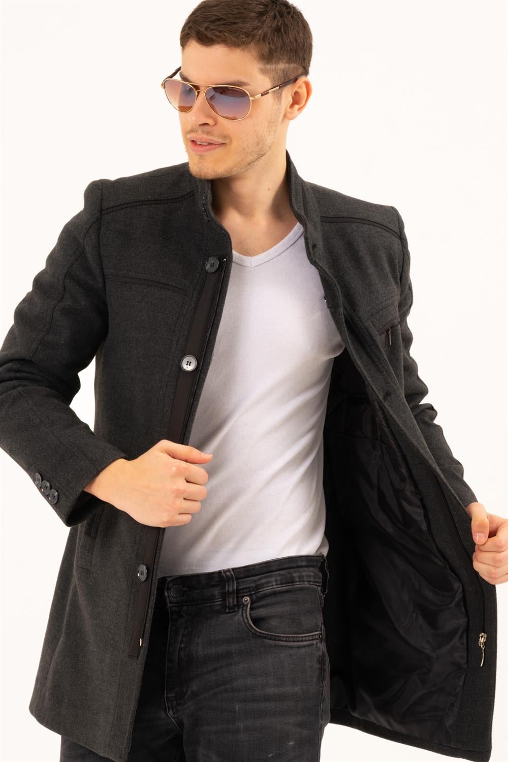 PLT8369 DEWBERRY PALTO-DÜZ ANTRASİT