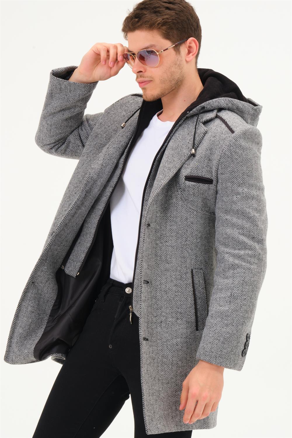 PLT8371 DEWBRRY ERKEK PALTO-DİAGONAL SİYAH- GRİ