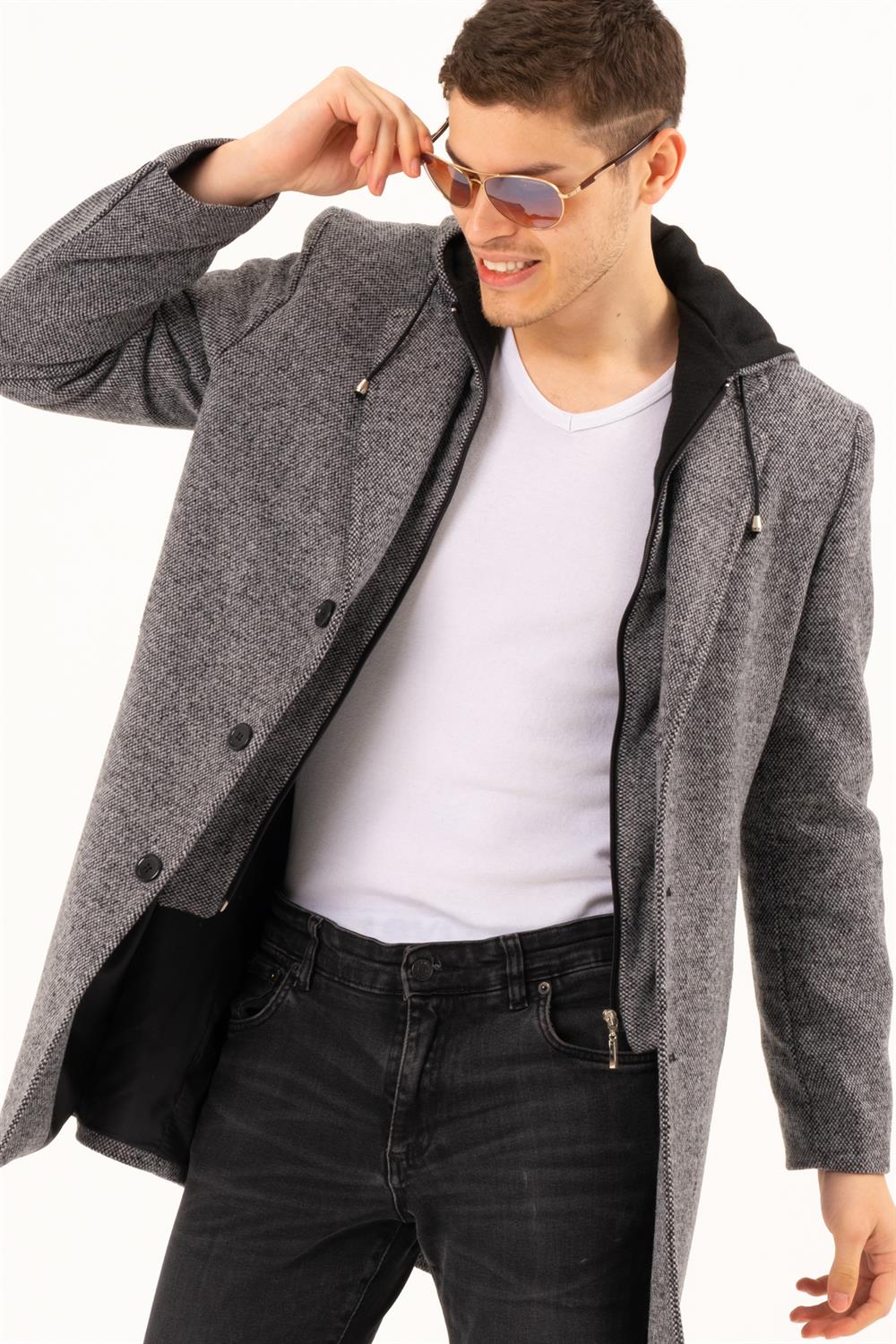 PLT8376 DEWBERRY ERKEK PALTO-DESENLİ GRİ
