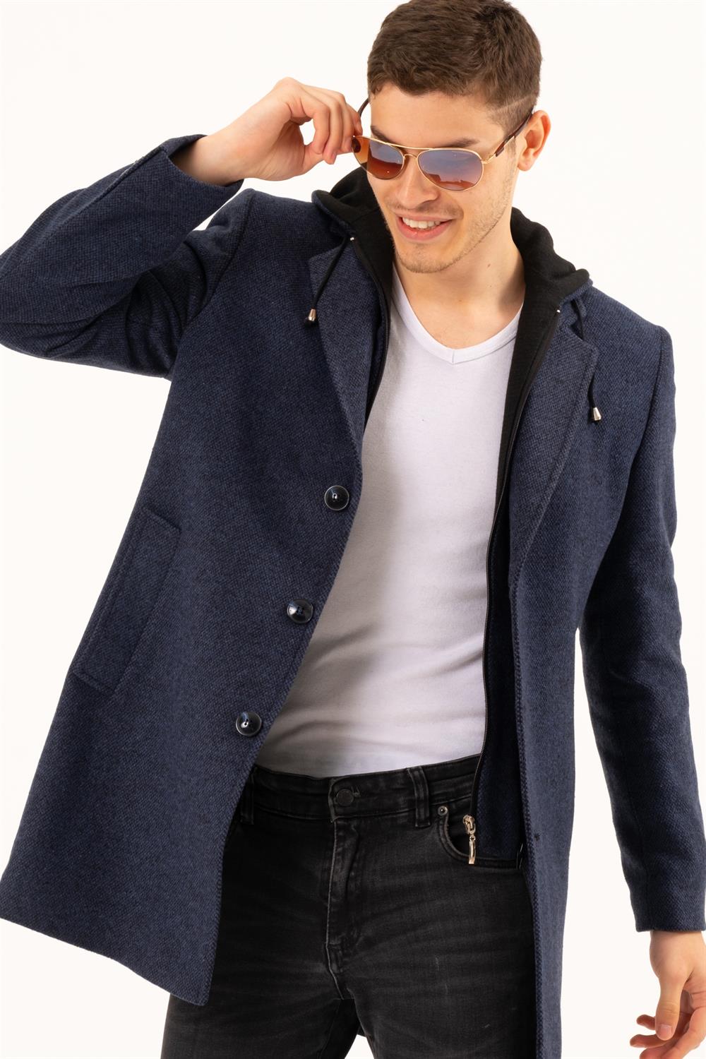 PLT8376 DEWBERRY ERKEK PALTO-DESENLİ LACİVERT