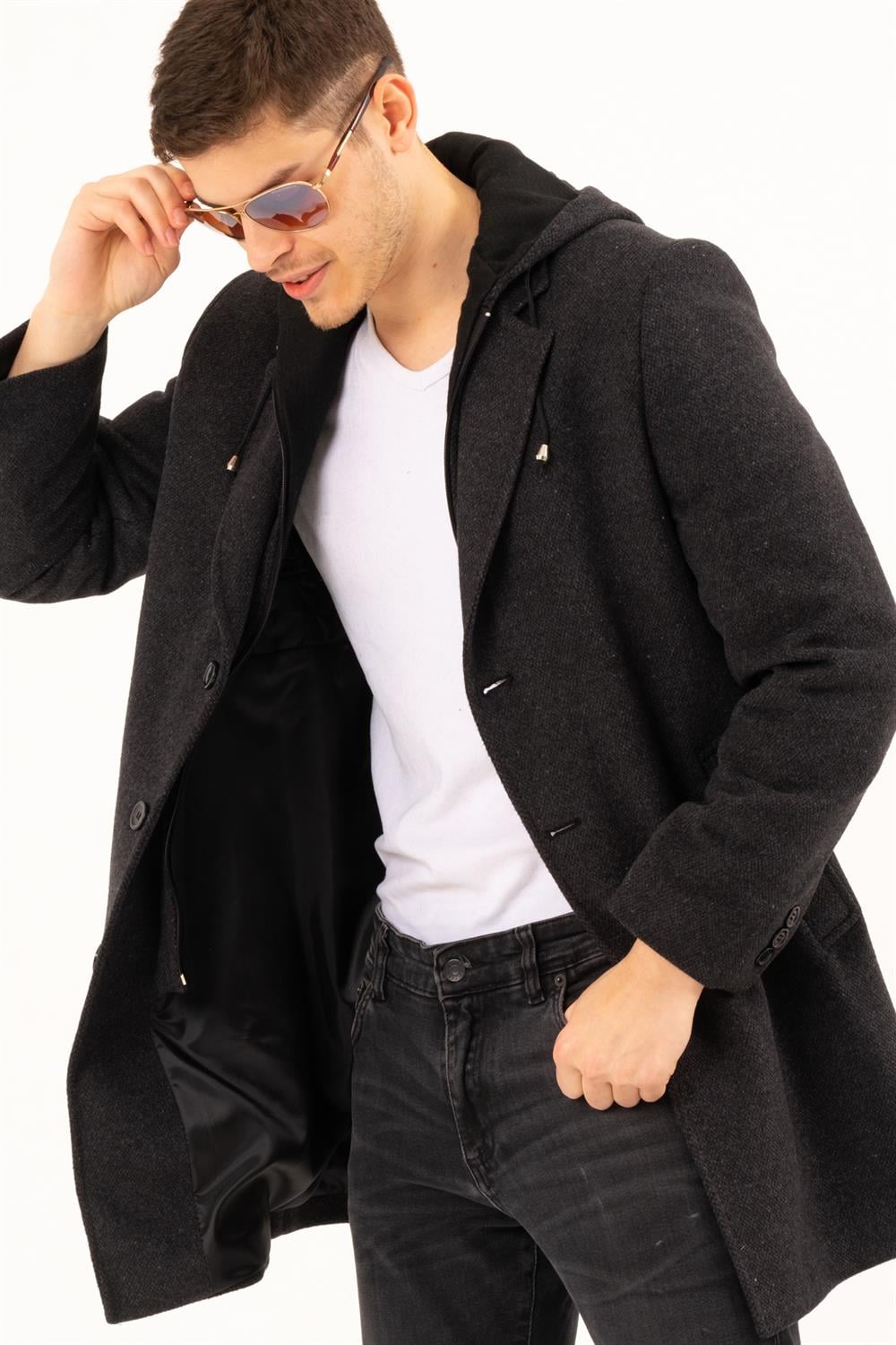 PLT8376 DEWBERRY ERKEK PALTO-DESENLİ SİYAH