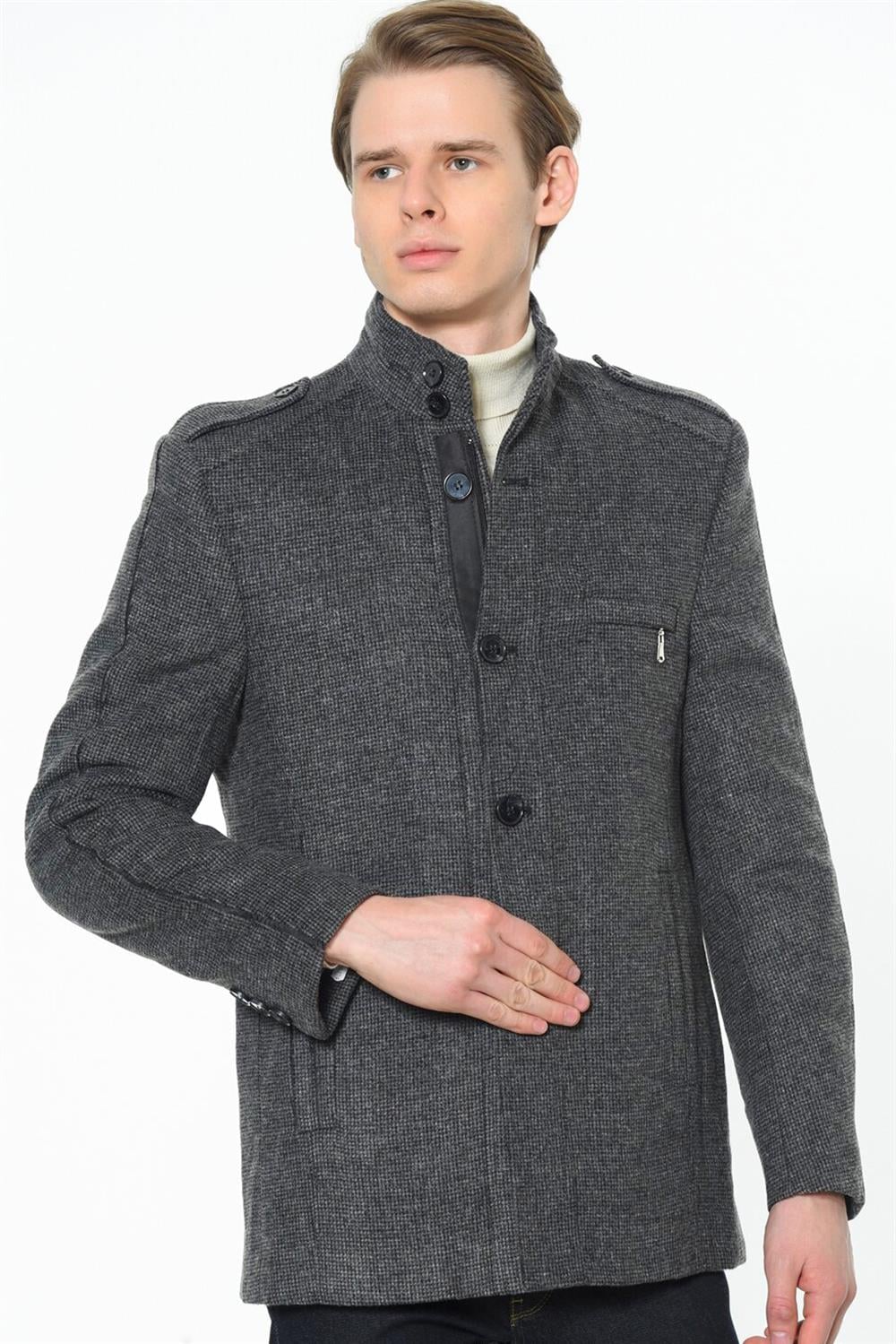 PLT8378 DEWBERRY ERKEK PALTO-AÇIK DESENLİ ANTRASİT