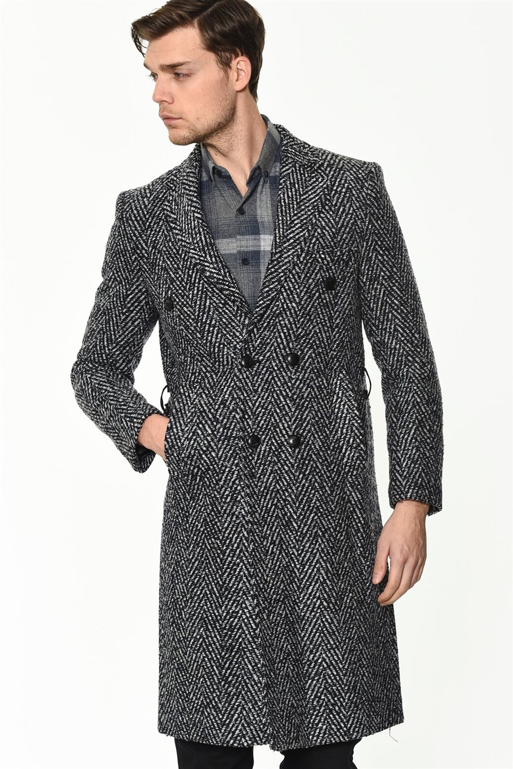 PLT8382 DEWBERRY ERKEK PALTO-DESENLİ LACİVERT