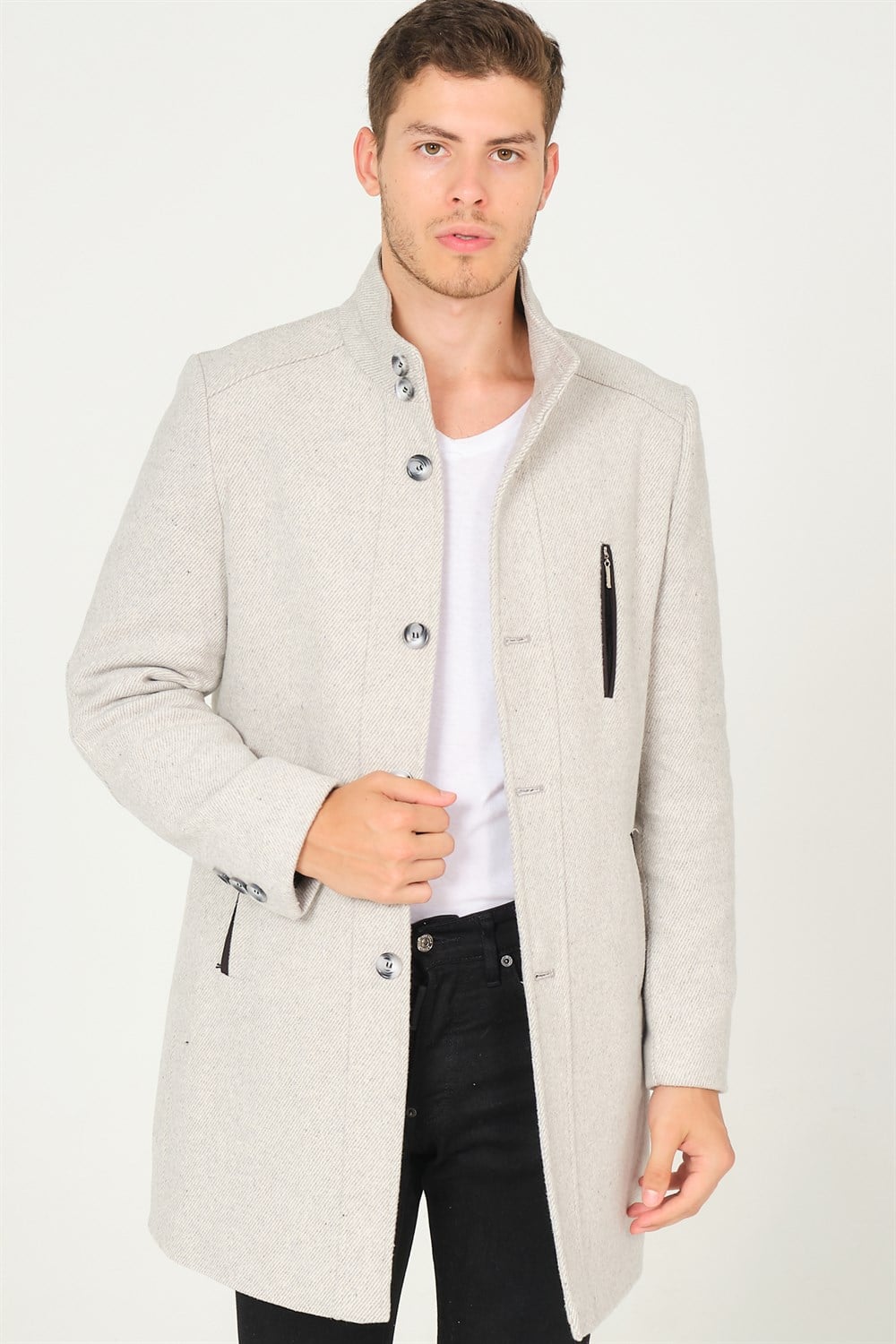 PLT8386 DEWBERRY ERKEK PALTO-DESENLİ AÇIK GRİ