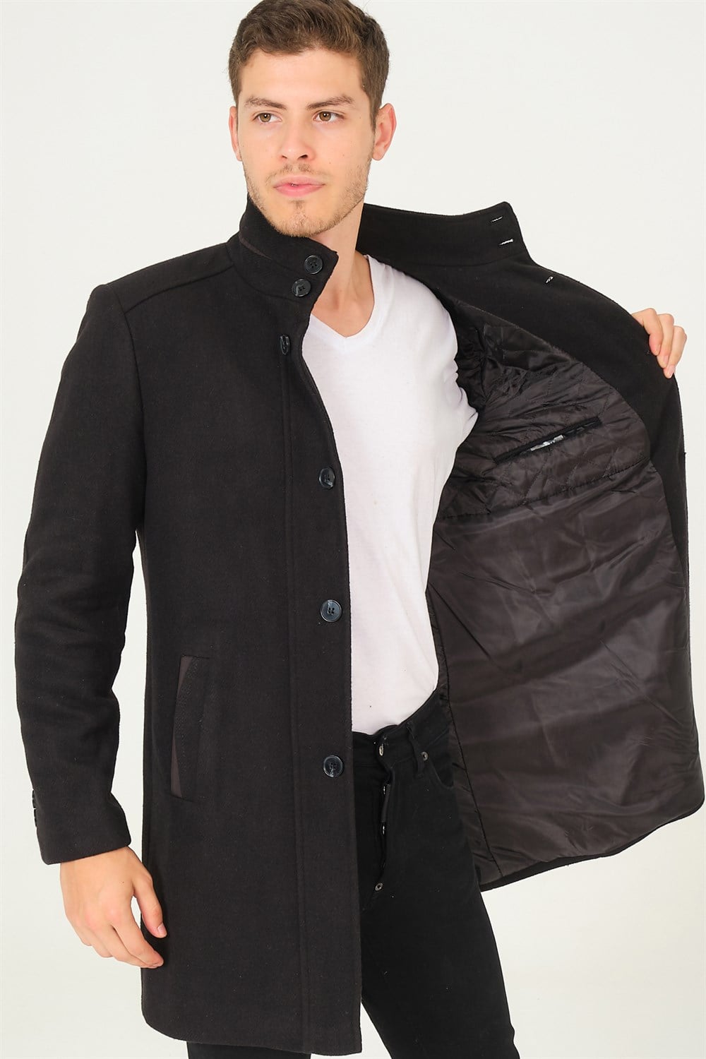 PLT8386 DEWBERRY ERKEK PALTO-DİAGONAL SİYAH
