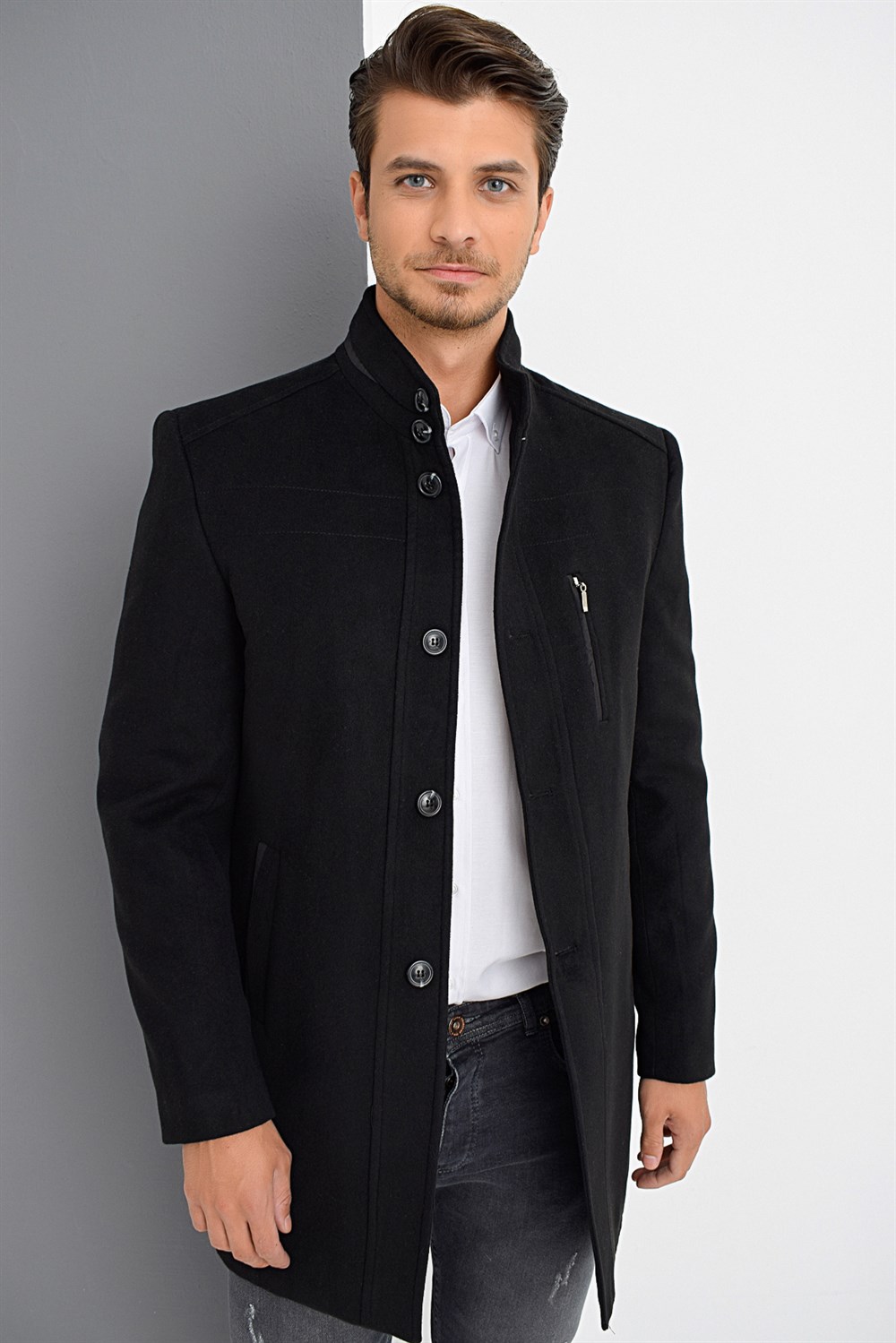 PLT8386 DEWBERRY ERKEK PALTO-SİYAH