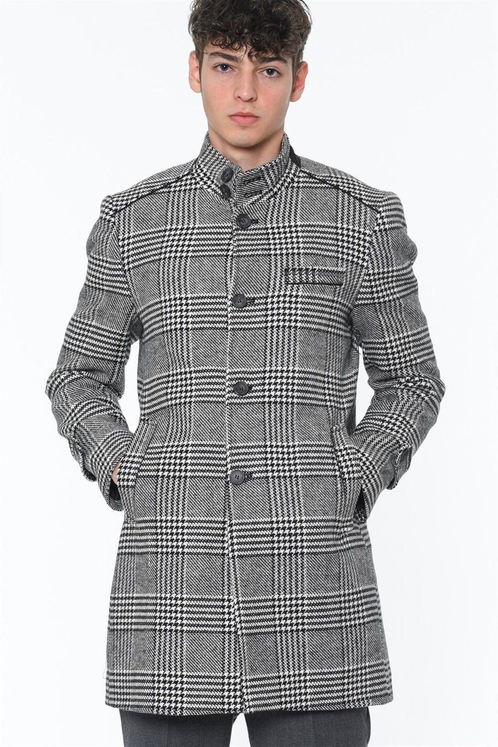 PLT8391 DEWBERRY ERKEK PALTO-DESENLİ SİYAH