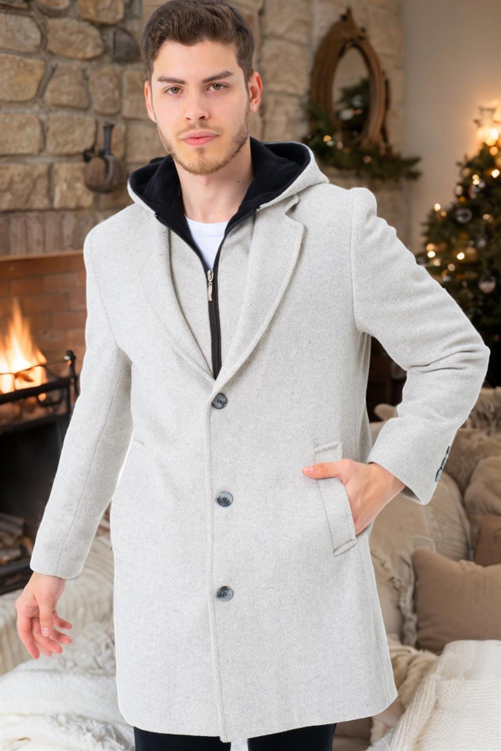 PLT8395 DEWBERRY BATTAL PALTO-AÇIK DESENLİ BEJ