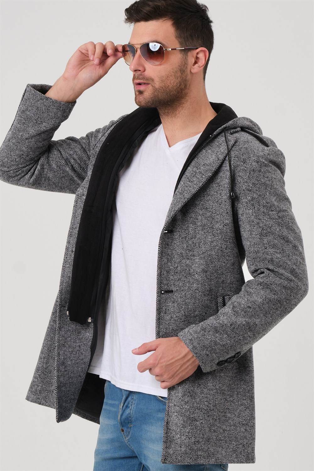 PLT8406 DEWBERRY ERKEK PALTO-DESENLİ GRİ