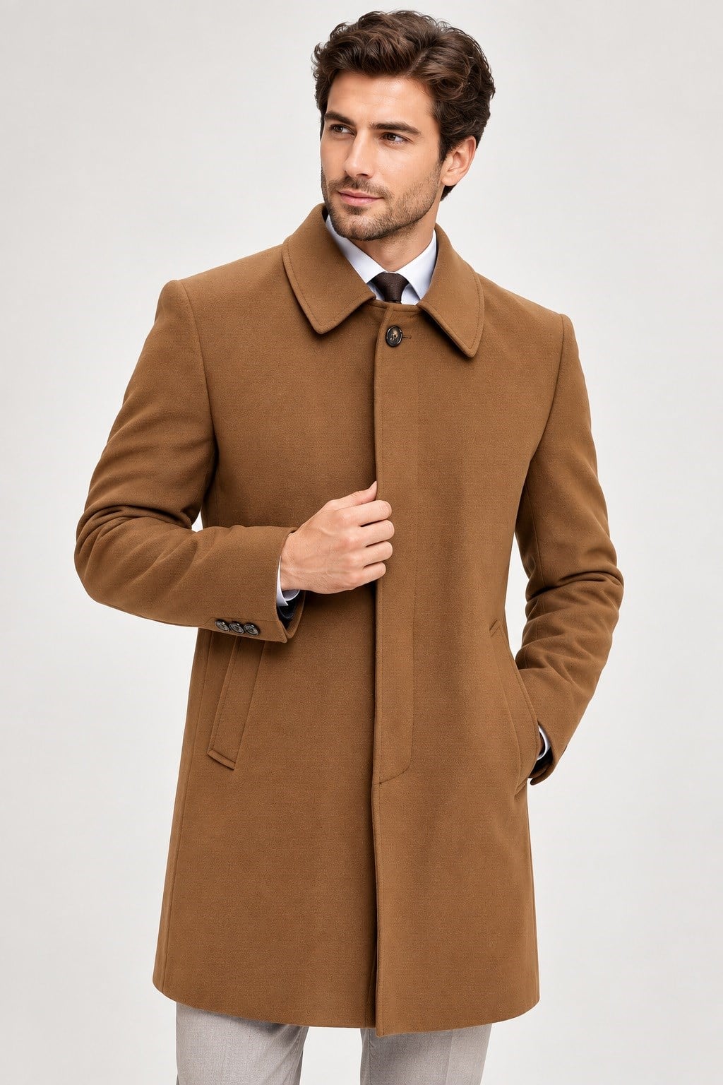PLT9365 DEWBERRY ERKEK PALTO-DÜZ CAMEL