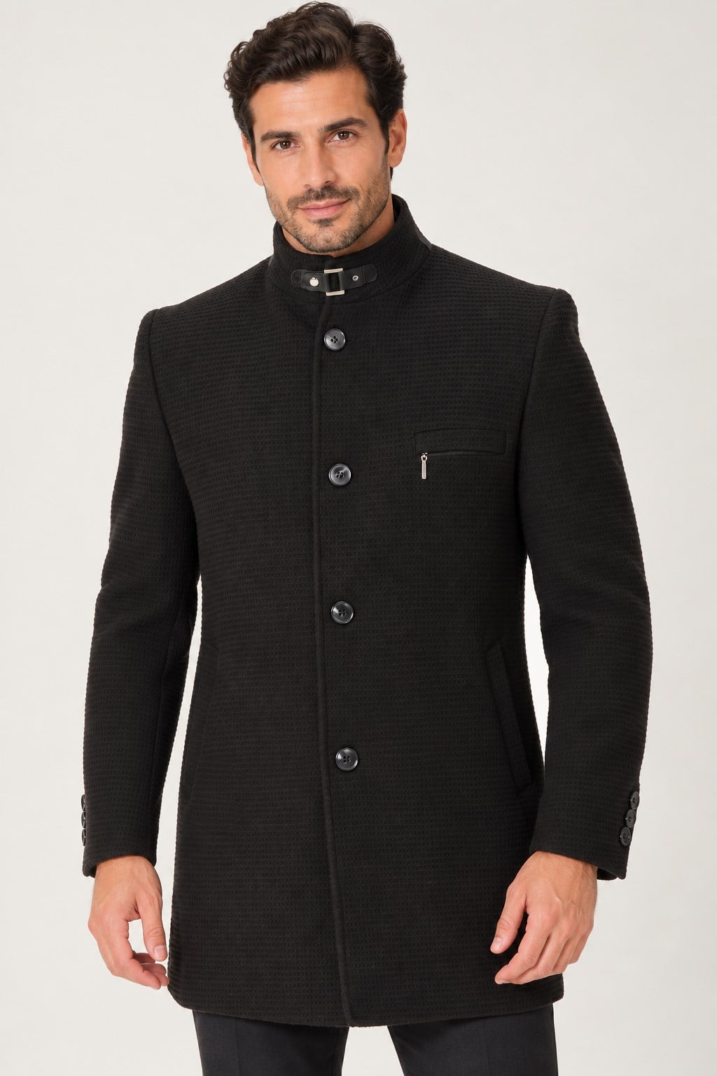 PLT9367 DEWBERRY ERKEK PALTO-DÜZ SİYAH-2