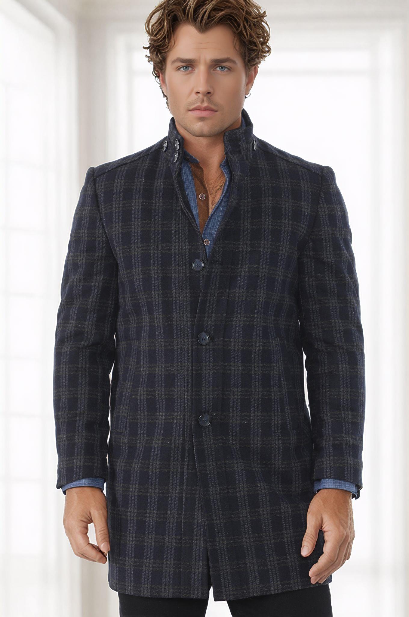 PLT9370 DEWBERRY ERKEK PALTO-DESENLİ LACİVERT