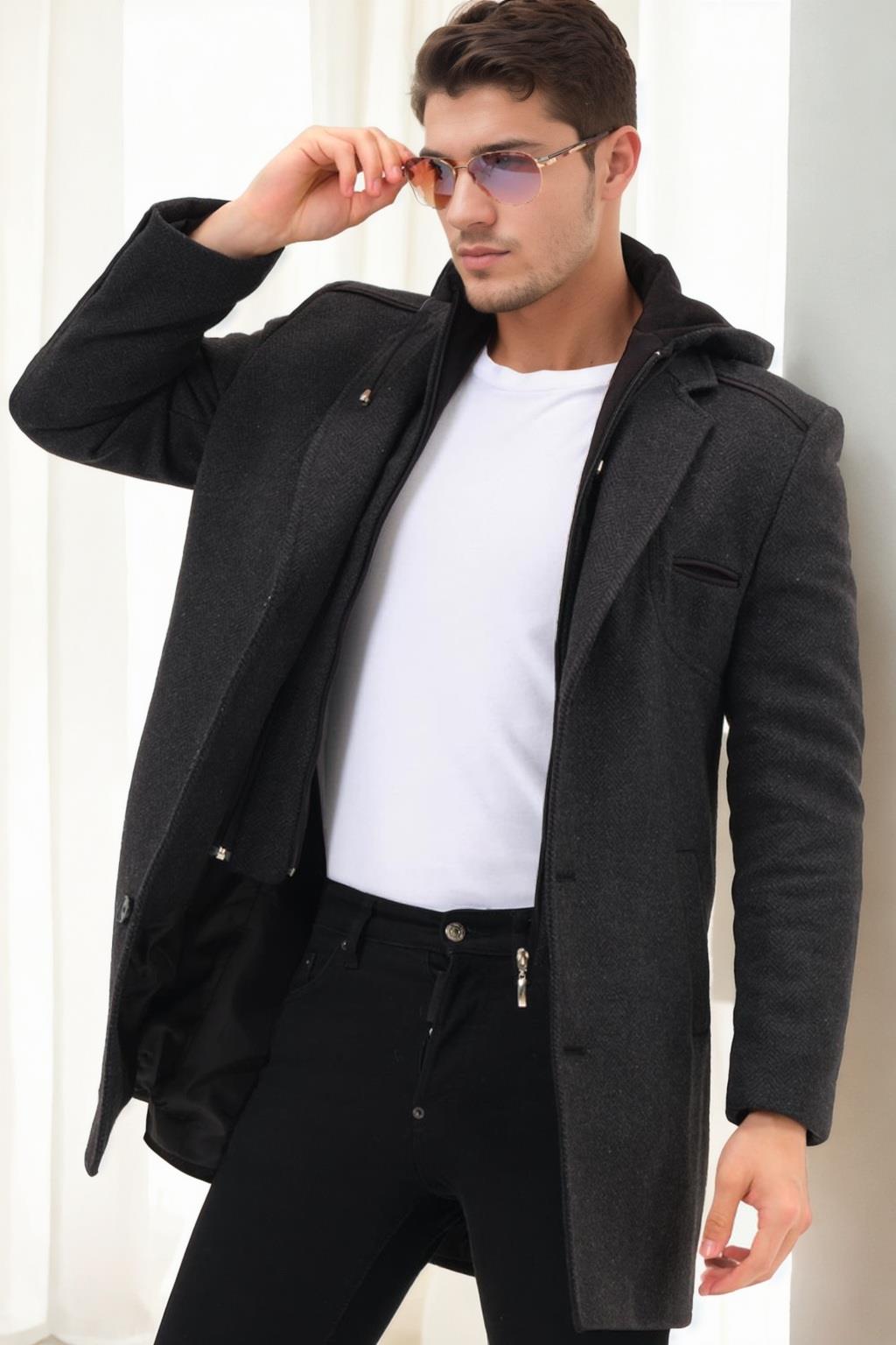 PLT9371 DEWBERRY ERKEK PALTO-DİAGONAL ANTRASIT