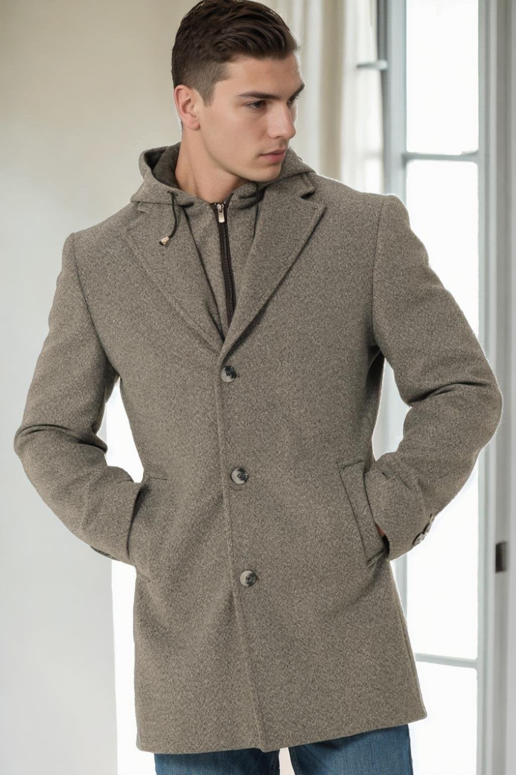 PLT9376 DEWBERRY ERKEK PALTO-KOYU GRİ-2