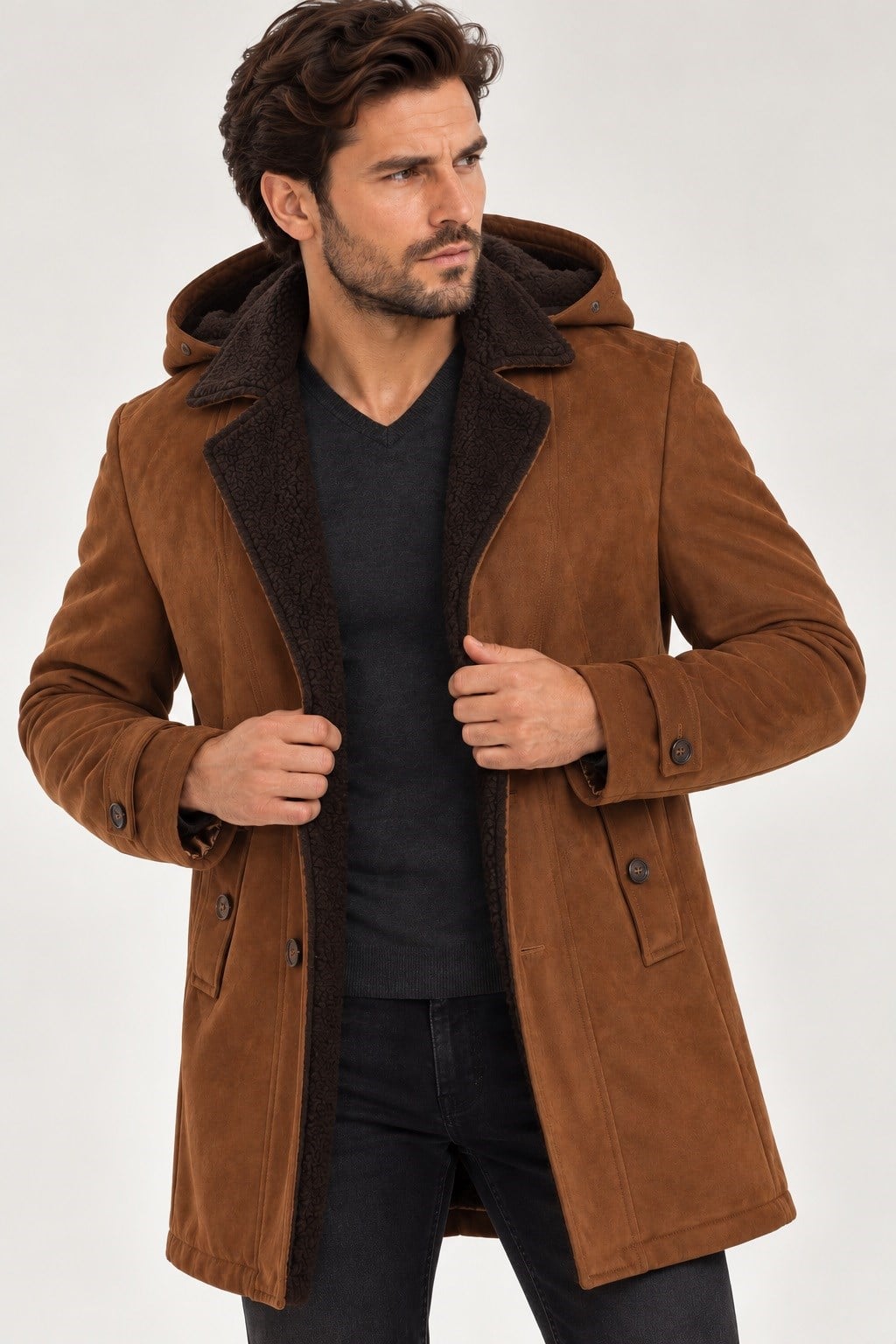PLT9399 DEWBERRY SÜET GÖRÜNÜMLÜ ERKEK PALTO-CAMEL