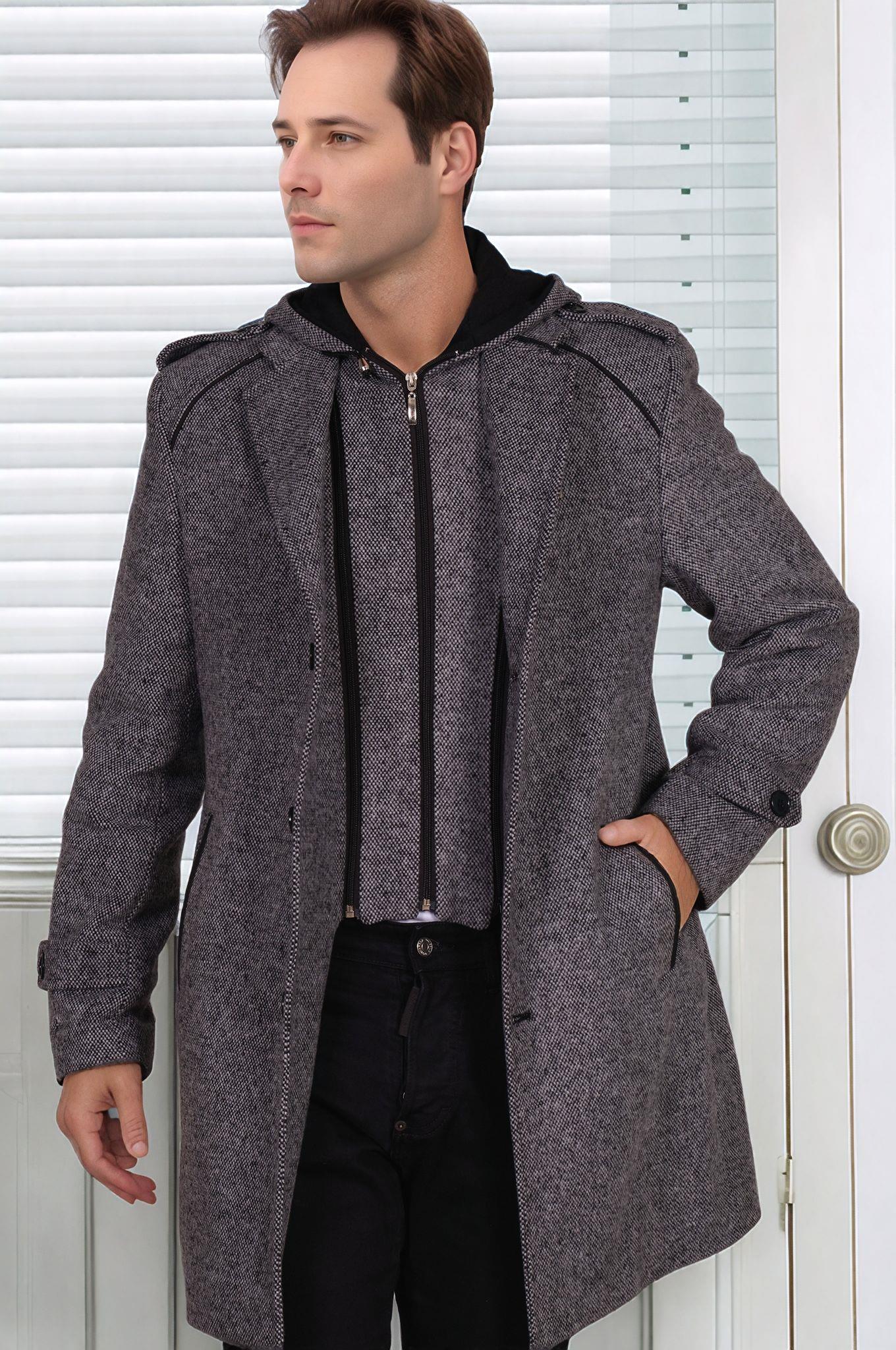 PLT9401 DEWBERRY ERKEK PALTO-DESENLİ GRİ