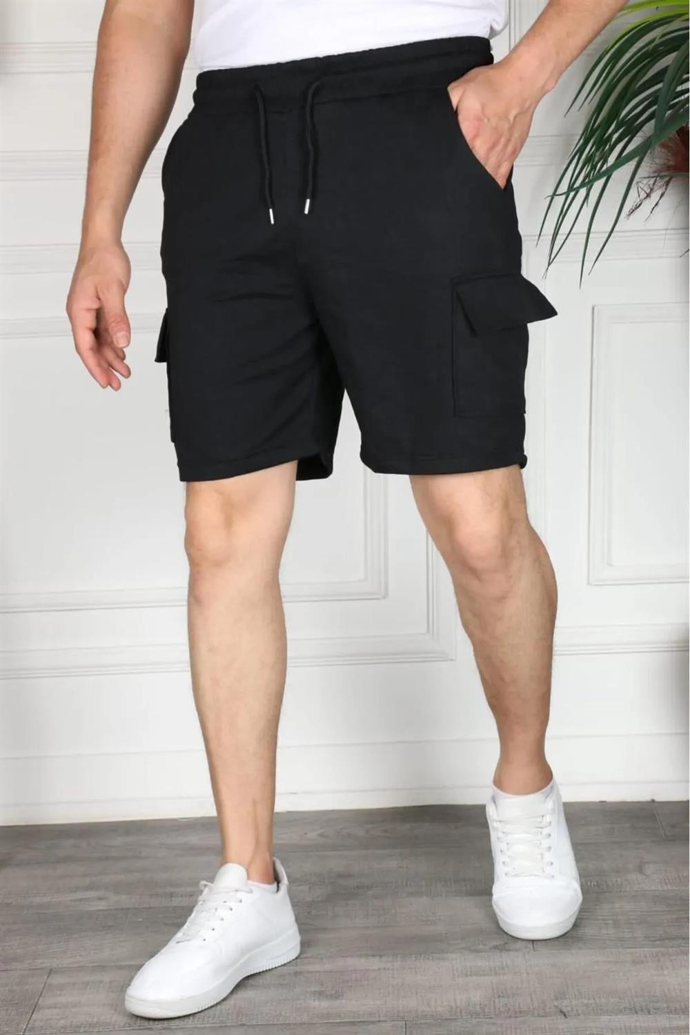 S2999 DEWBERRY CARGO POCKET MENS SHORT-SİYAH