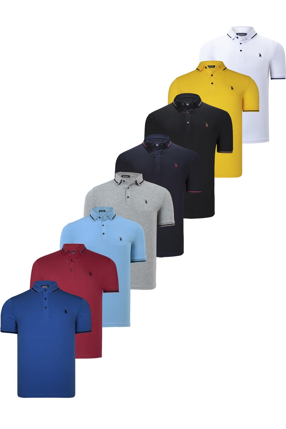 SEKİZLİ SET T8586 DEWBERRY ERKEK T-SHIRT-SİYAH-BEYAZ-LACİVERT-BORDO-GRİ-AÇIK MAVİ-SARI-SAKS