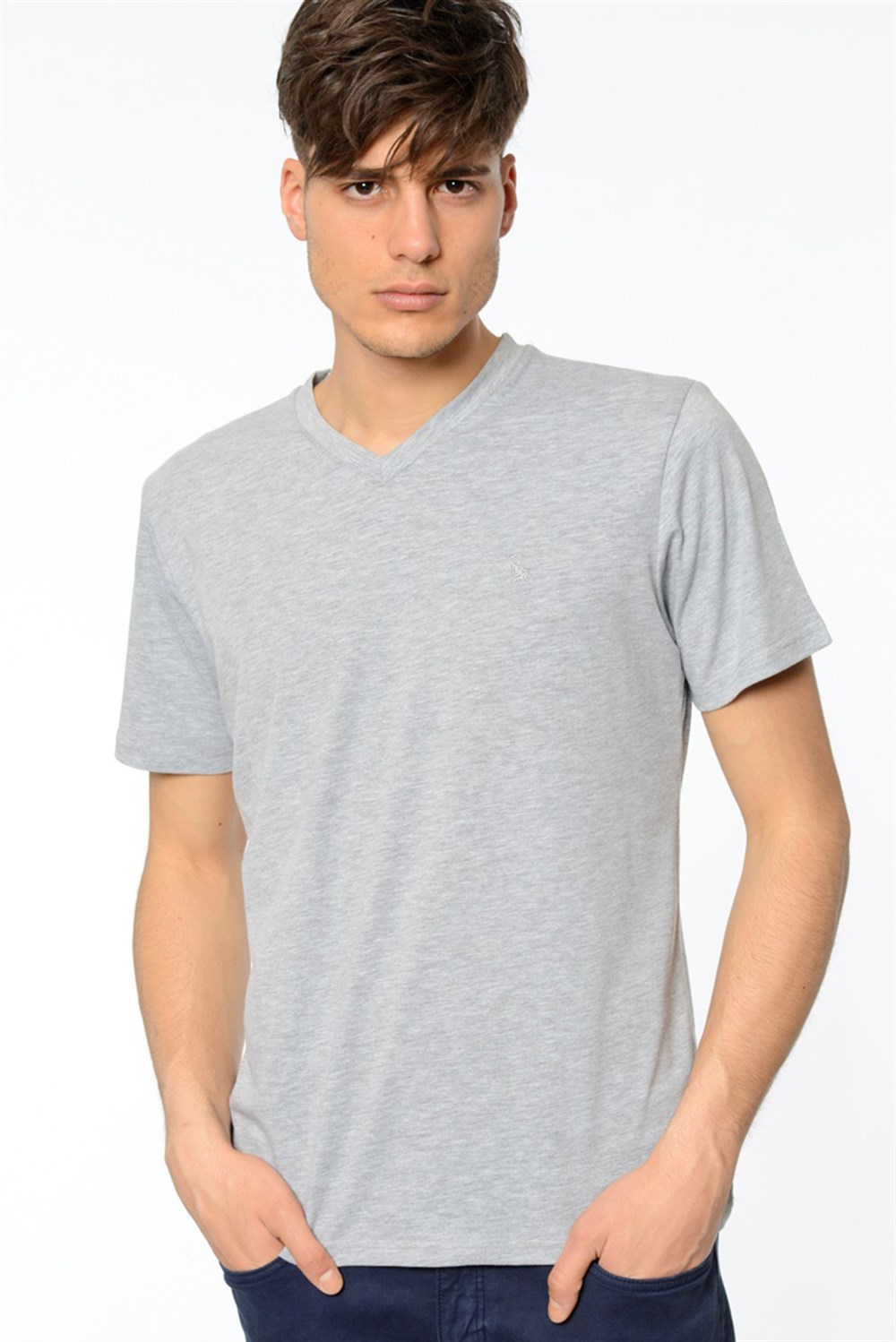 T8537 DEWBERRY T-SHIRT-GRİ