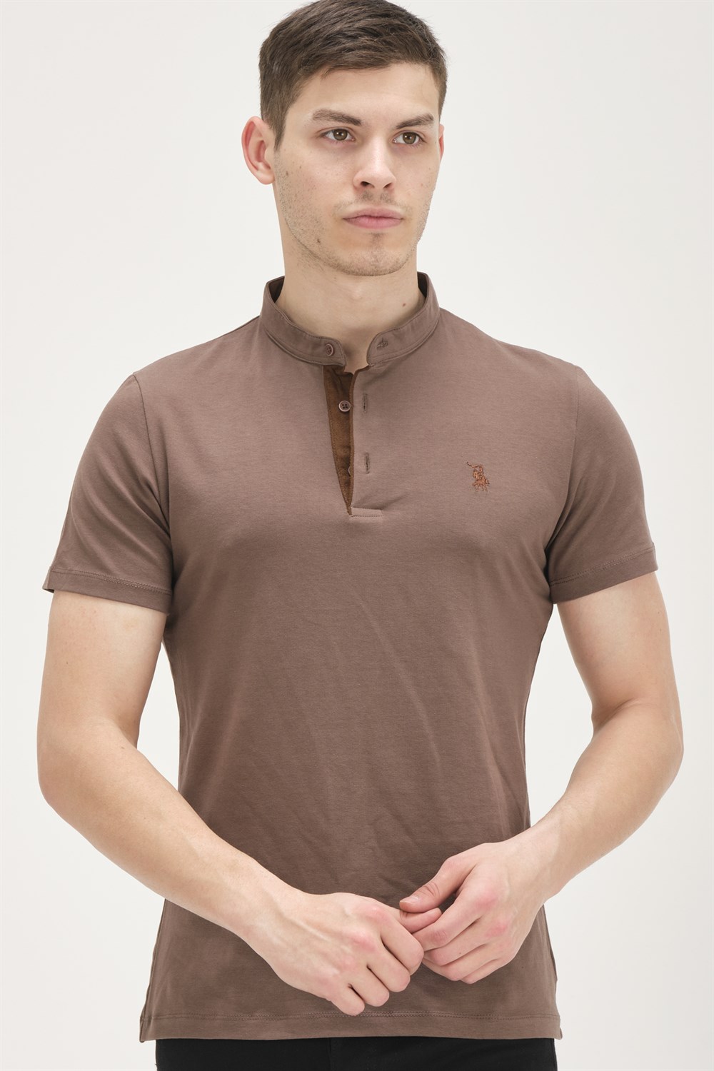 T8560 DEWBERRY T-SHIRT-KAHVE