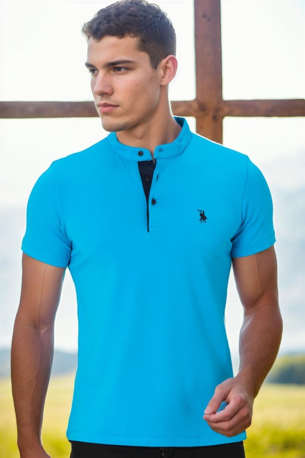 T8560 DEWBERRY T-SHIRT-TURKUAZ -1