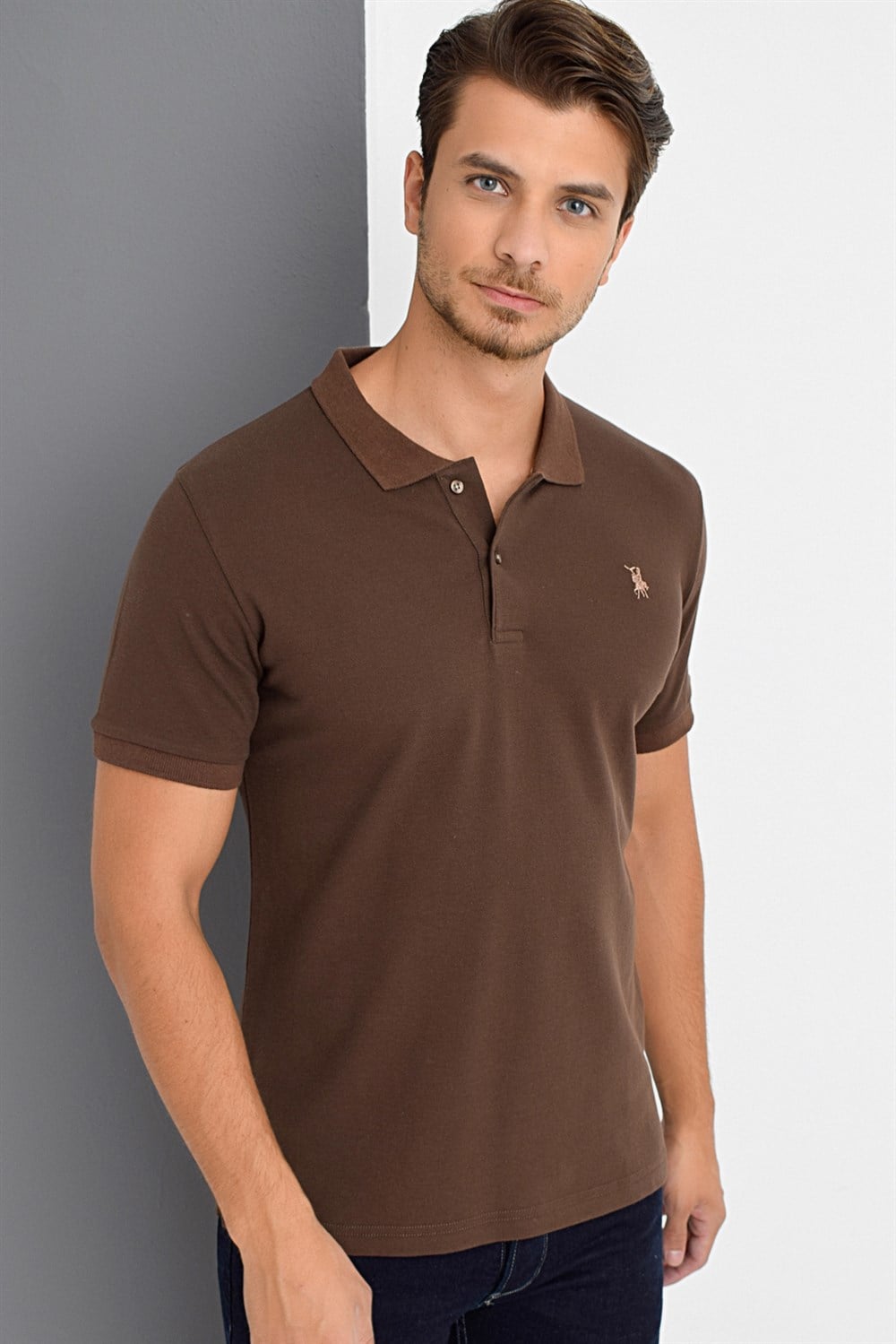 T8561 DEWBERRY ERKEK TSHIRT-KAHVE