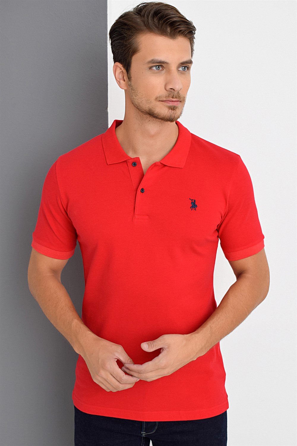 T8561 DEWBERRY ERKEK TSHIRT-KIRMIZI