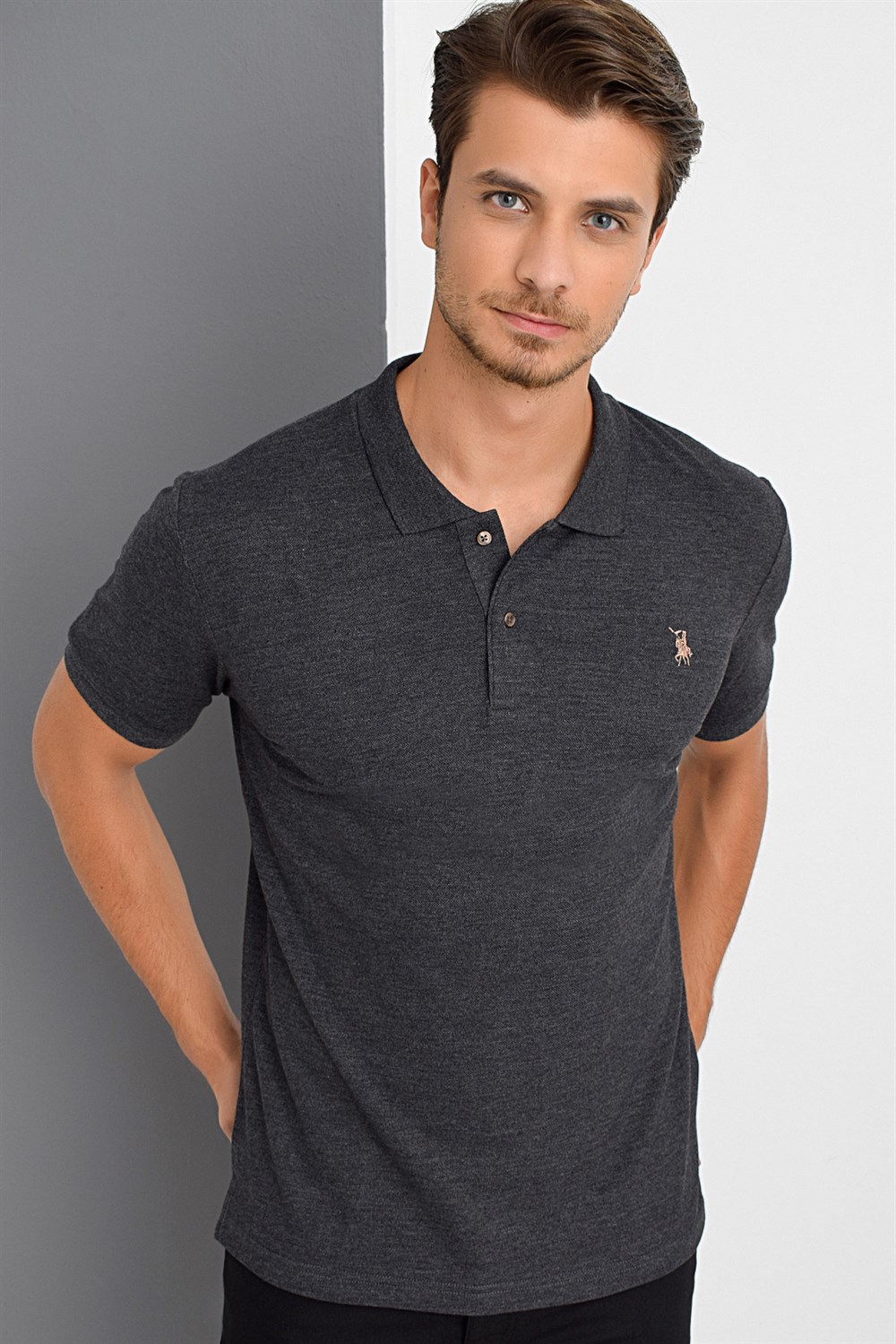 T8561 DEWBERRY ERKEK TSHIRT-KOYU ANTRASİT
