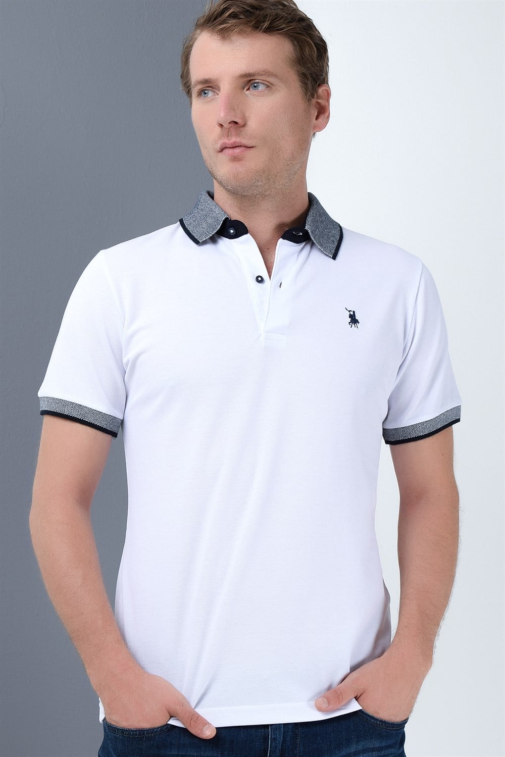T8566 DEWBERRY ERKEK T-SHIRT-BEYAZ