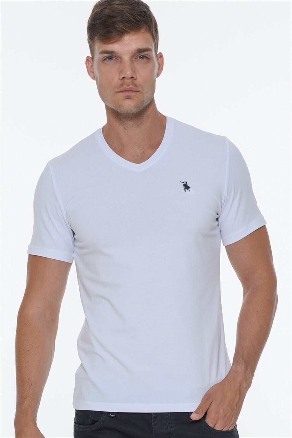 T8568 DEWBERRY V YAKA ERKEK T-SHIRT-BEYAZ