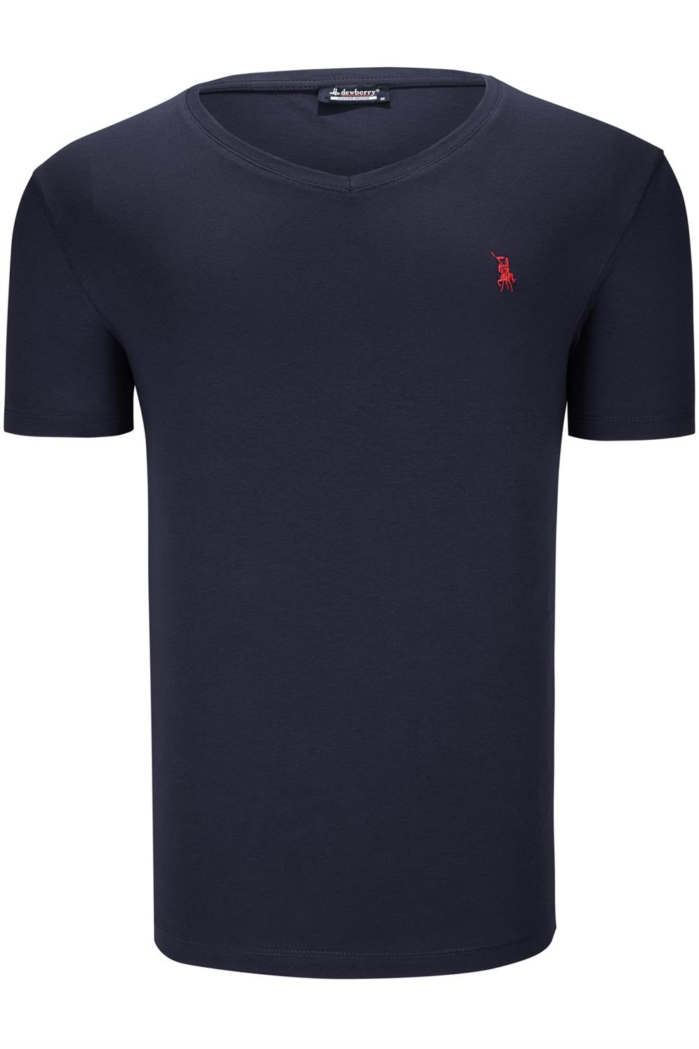 T8568 DEWBERRY V YAKA ERKEK T-SHIRT-DÜZ LACİVERT
