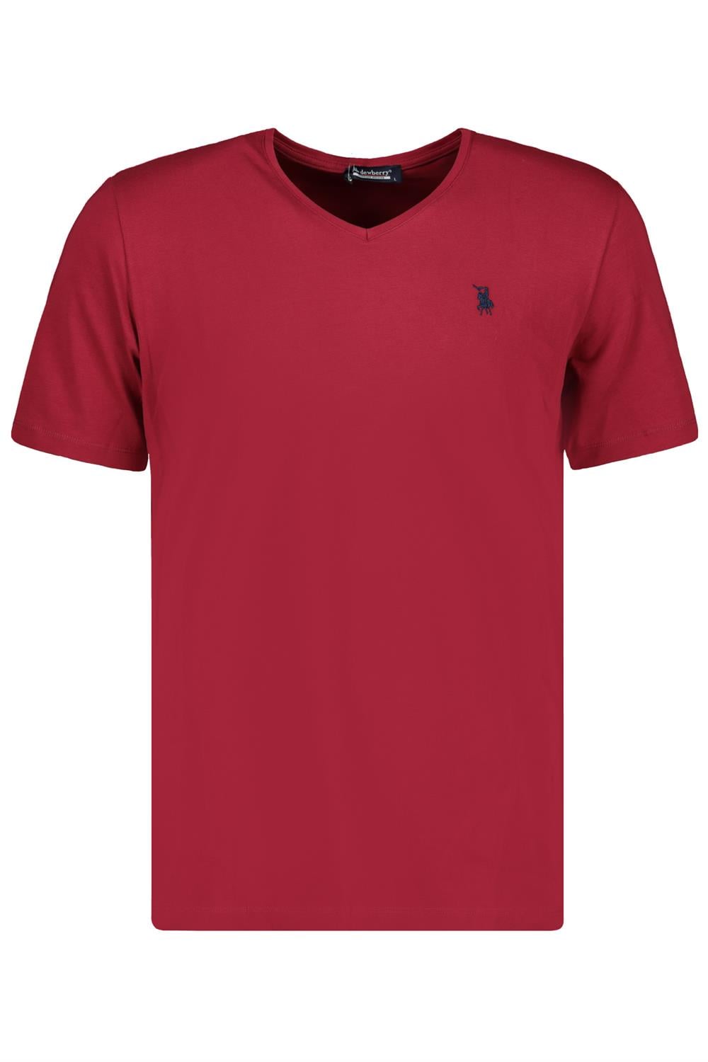T8568 DEWBERRY V YAKA ERKEK T-SHIRT-KOYU BORDO