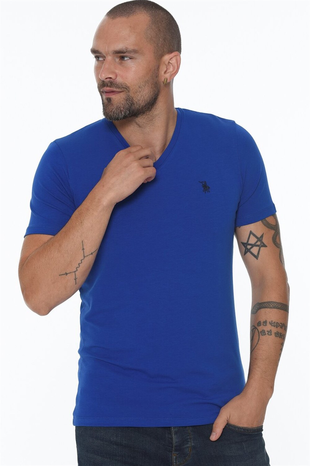 T8568 DEWBERRY V YAKA ERKEK T-SHIRT-SAKS