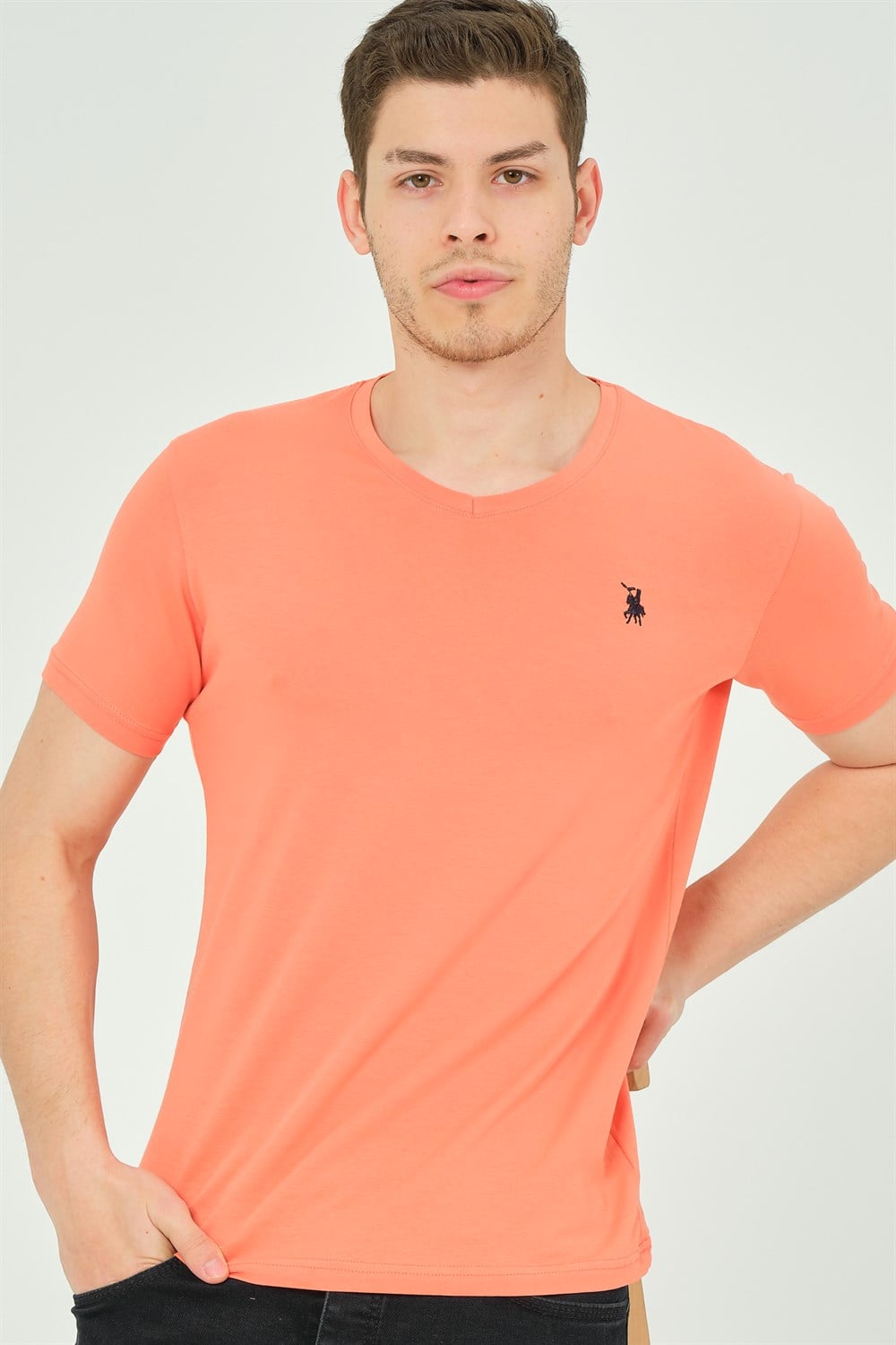 T8568 DEWBERRY V YAKA ERKEK T-SHIRT-TURUNCU