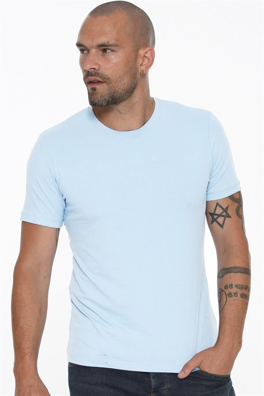 T8569 DEWBERRY BİSİKLET YAKA ERKEK T-SHIRT-MAVİ