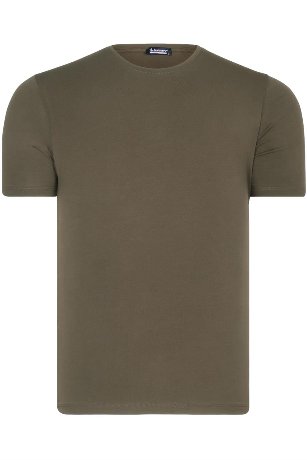 T8569 DEWBERRY BİSİKLET YAKA ERKEK T-SHIRT-DÜZ HAKİ