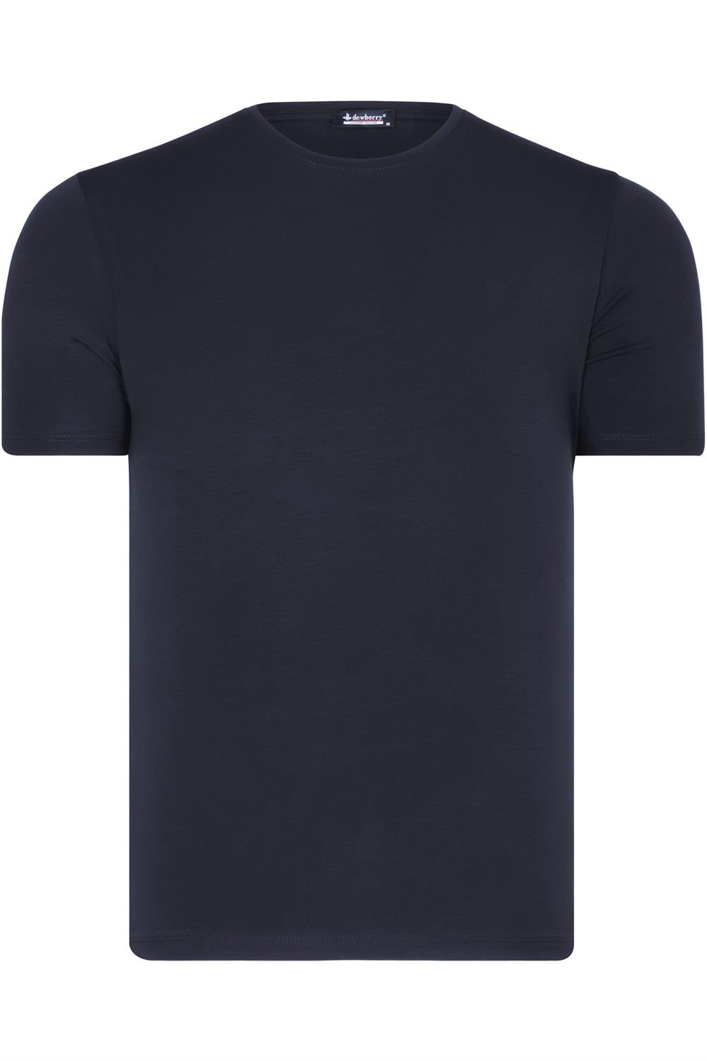 T8569 DEWBERRY BİSİKLET YAKA ERKEK T-SHIRT-DÜZ LACİVERT