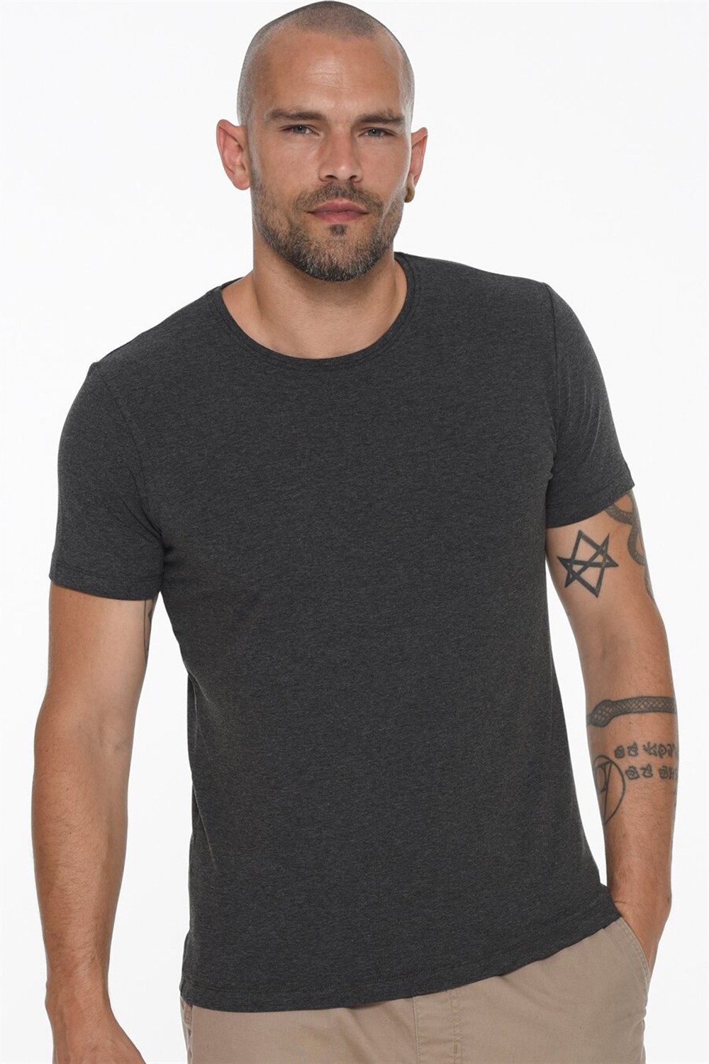 T8569 DEWBERRY BİSİKLET YAKA ERKEK T-SHIRT-ANTRASİT