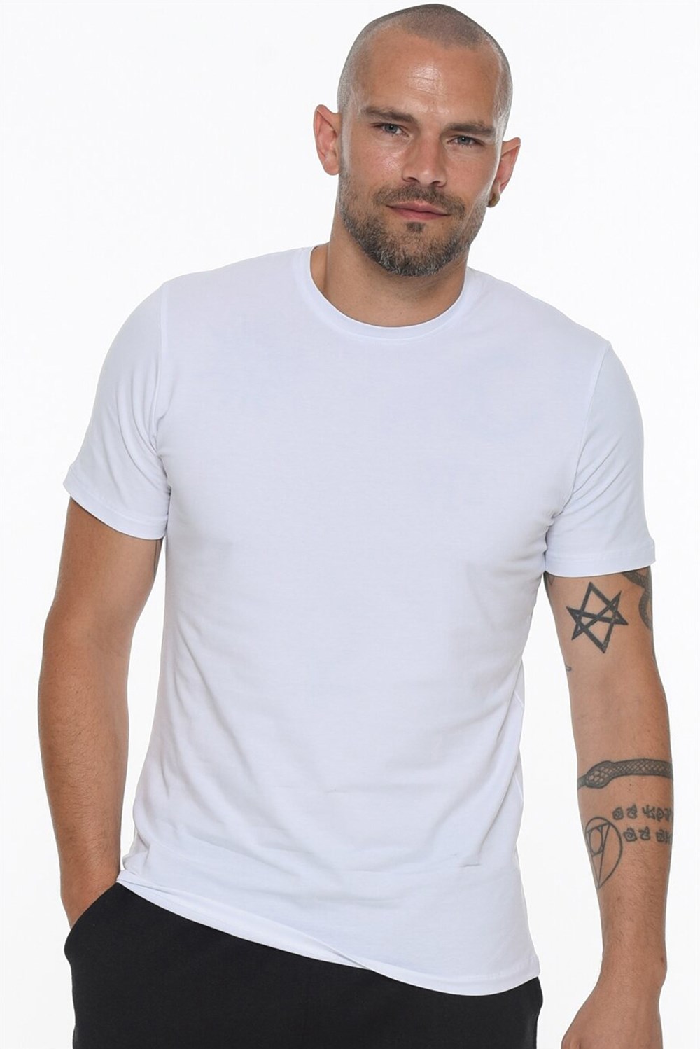 T8569 DEWBERRY BİSİKLET YAKA ERKEK T-SHIRT-BEYAZ