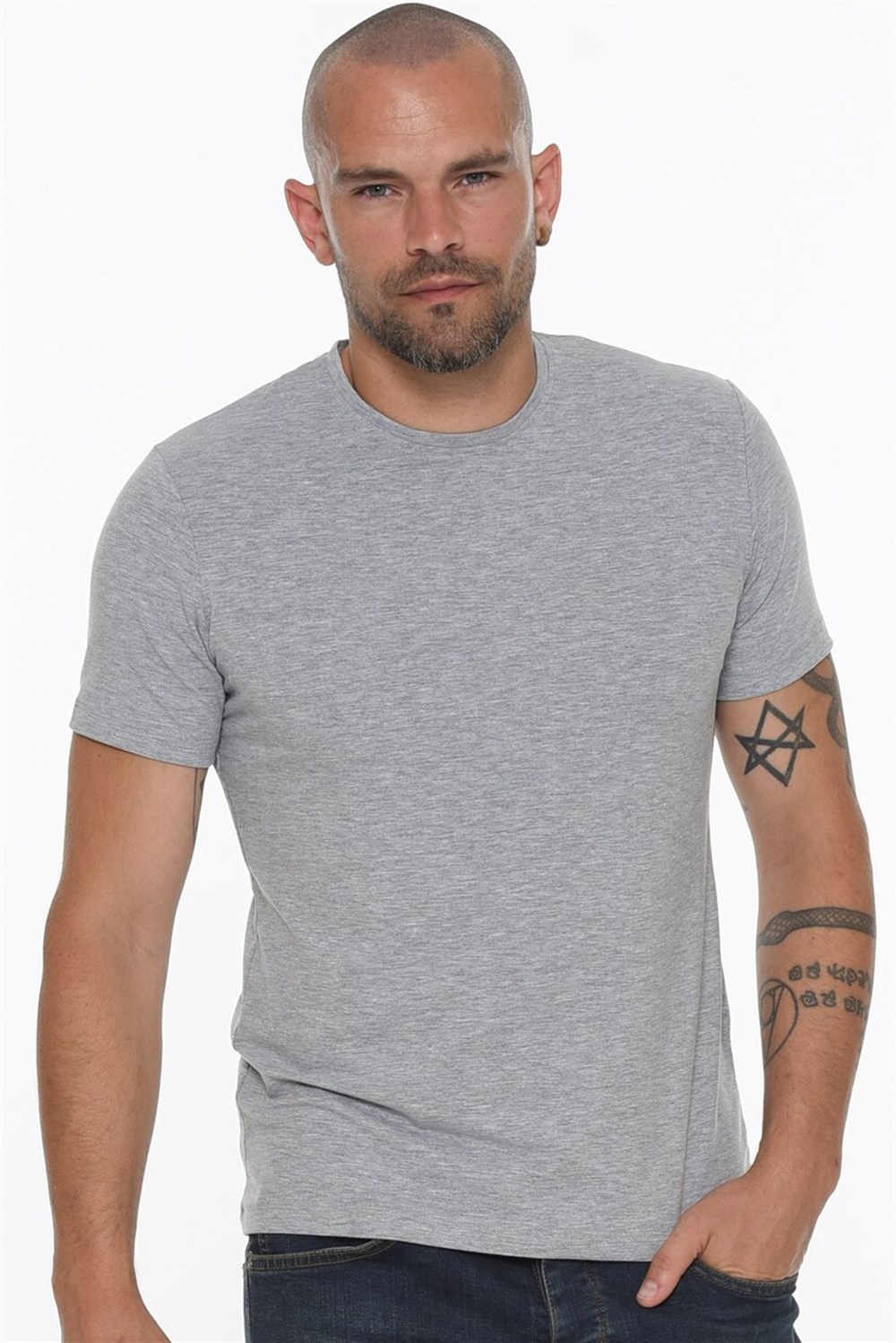 T8569 DEWBERRY BİSİKLET YAKA ERKEK T-SHIRT-GRİ