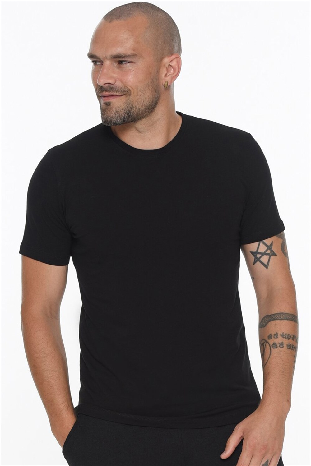 T8569 DEWBERRY BİSİKLET YAKA ERKEK T-SHIRT-SİYAH