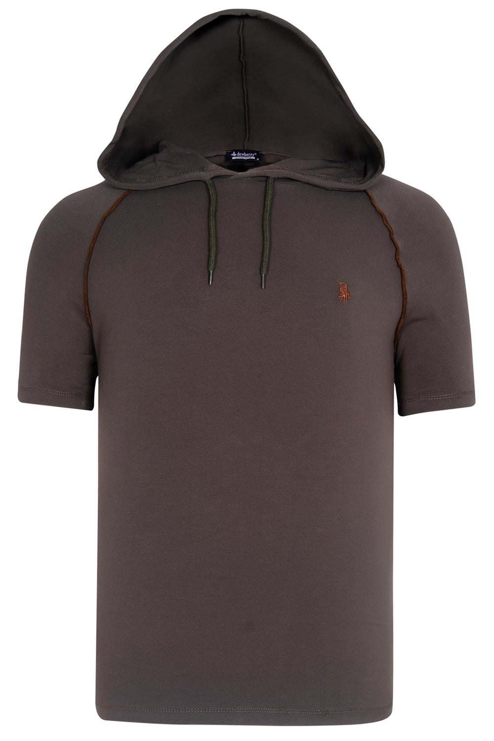 T8570 DEWBERRY KAPŞONLU ERKEK T-SHIRT-DÜZ HAKİ