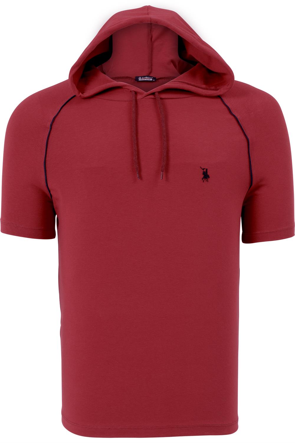 T8570 DEWBERRY KAPŞONLU ERKEK T-SHIRT-DÜZ BORDO