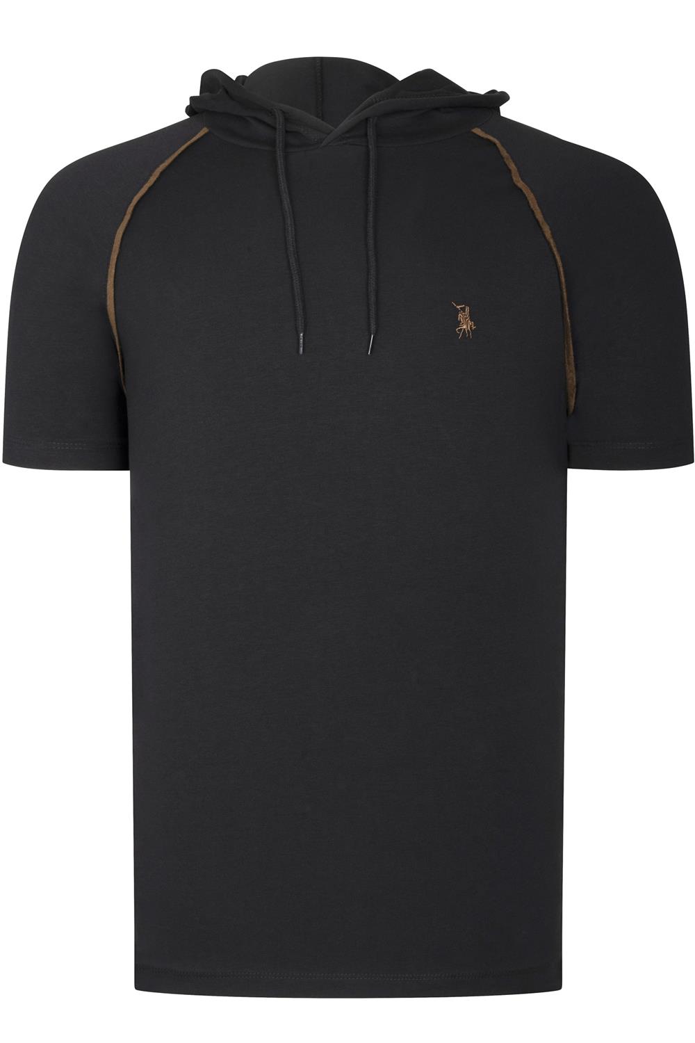 T8570 DEWBERRY KAPŞONLU ERKEK T-SHIRT-DÜZ SİYAH