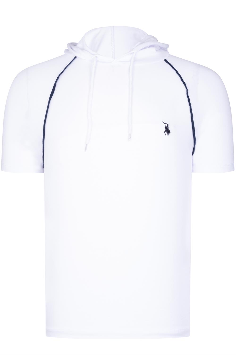 T8570 DEWBERRY KAPŞONLU ERKEK T-SHIRT-DÜZ BEYAZ