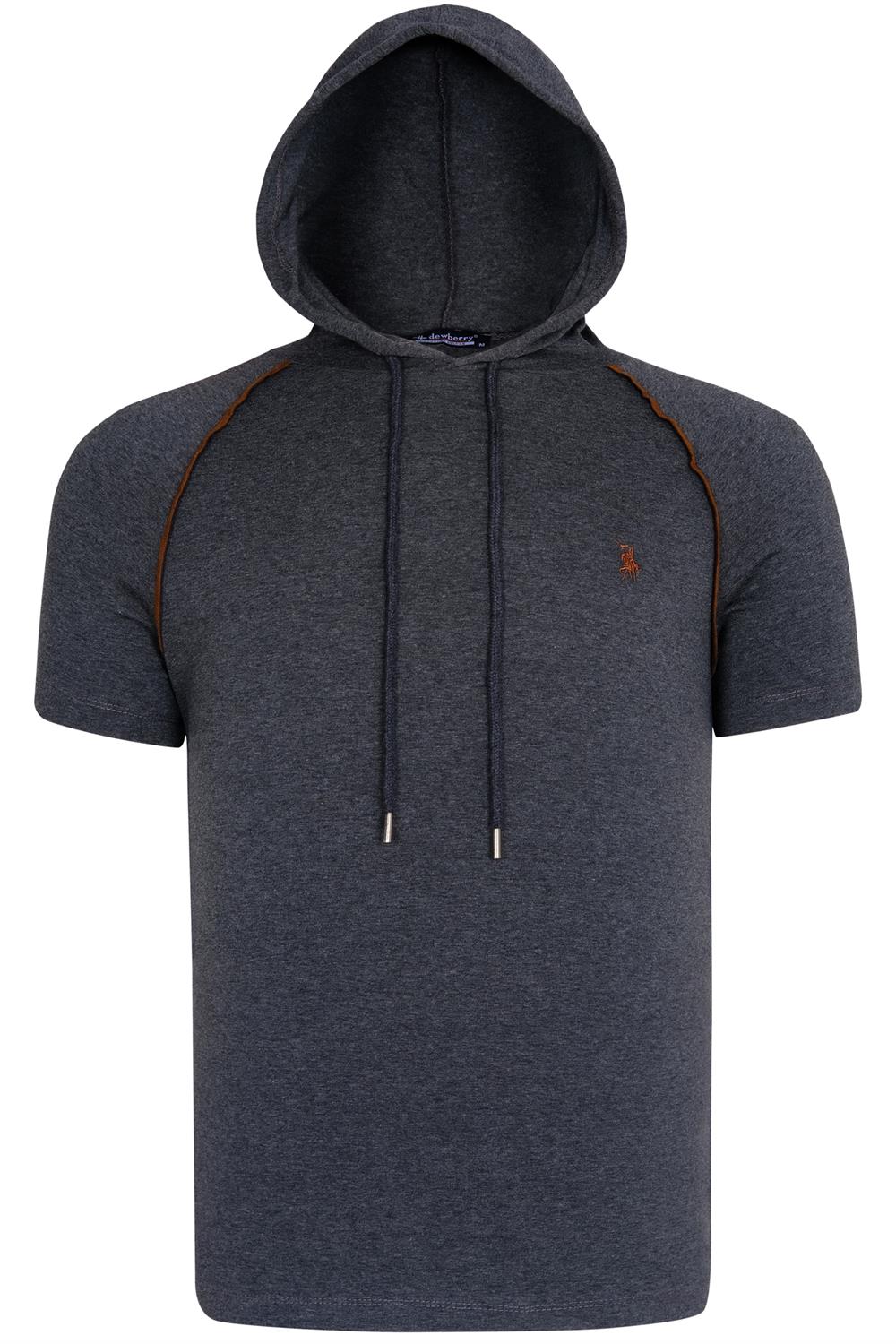 T8570 DEWBERRY KAPŞONLU ERKEK T-SHIRT-DÜZ ANTRASİT